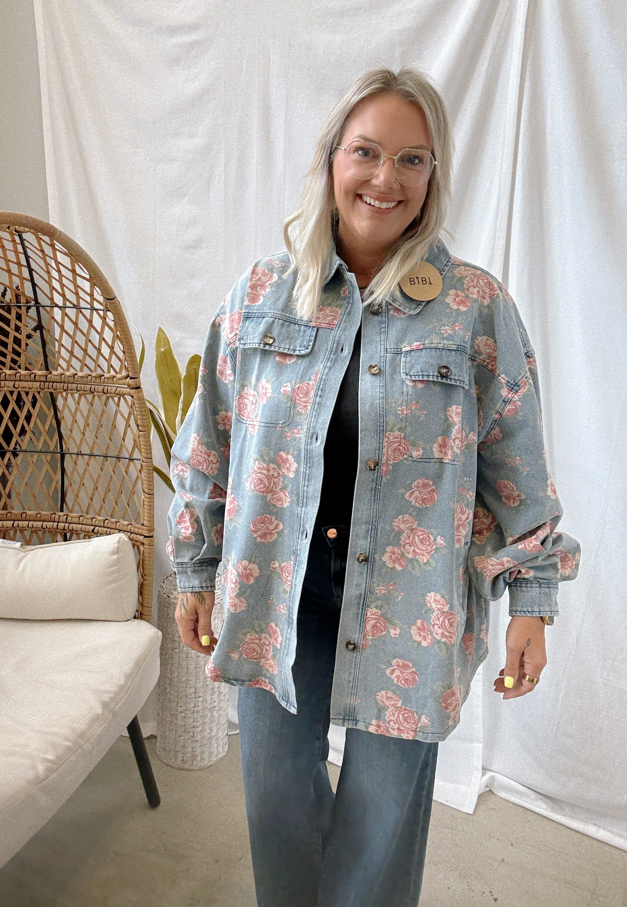 Favorite Floral Denim Shacket-Shackets-bibi-The Silo Boutique, Women's Fashion Boutique Located in Warren and Grand Forks North Dakota