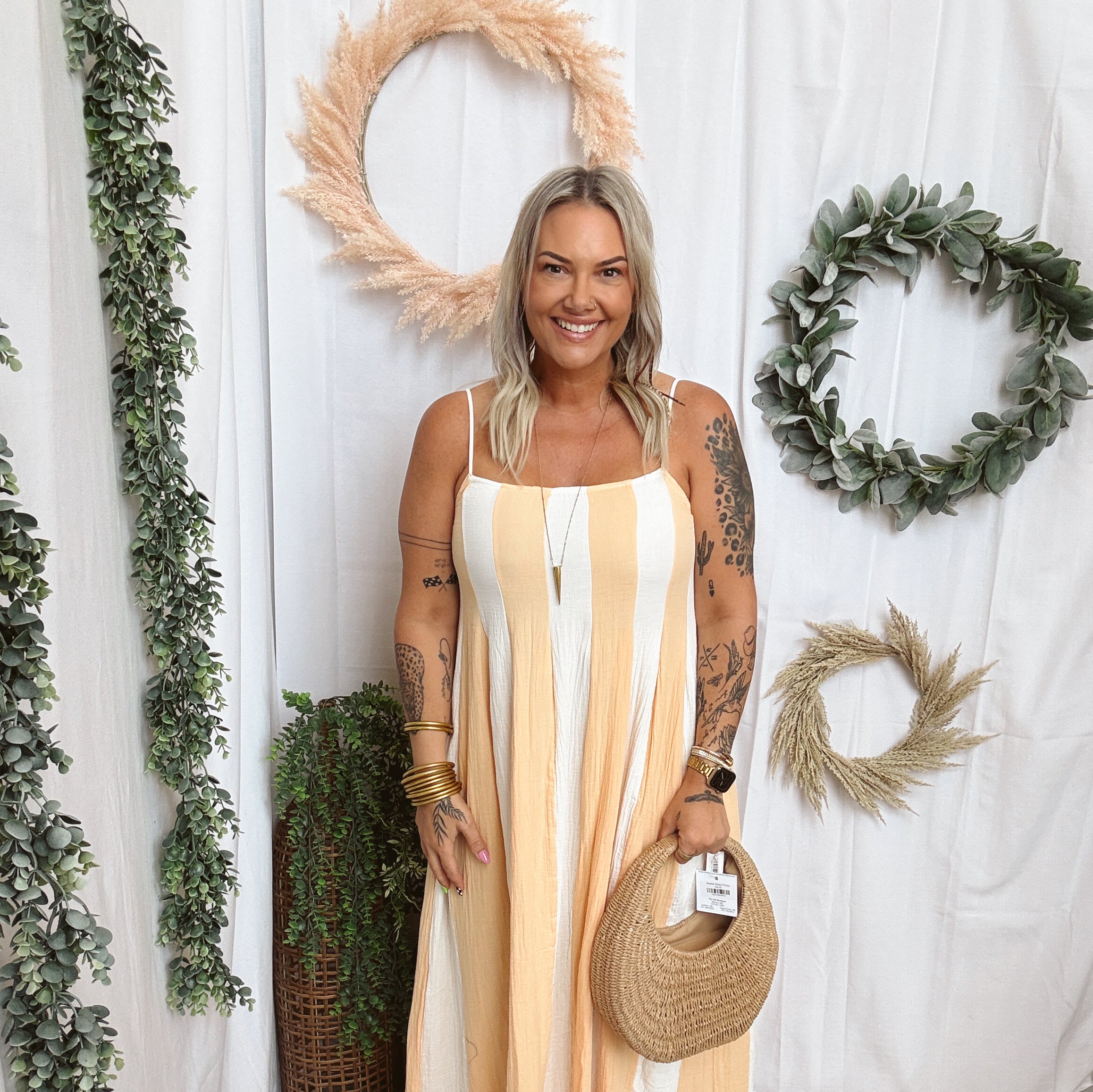 Zabina Cream and Coral Dress-Jumpsuits & Rompers-by together-The Silo Boutique, Women's Fashion Boutique Located in Warren and Grand Forks North Dakota
