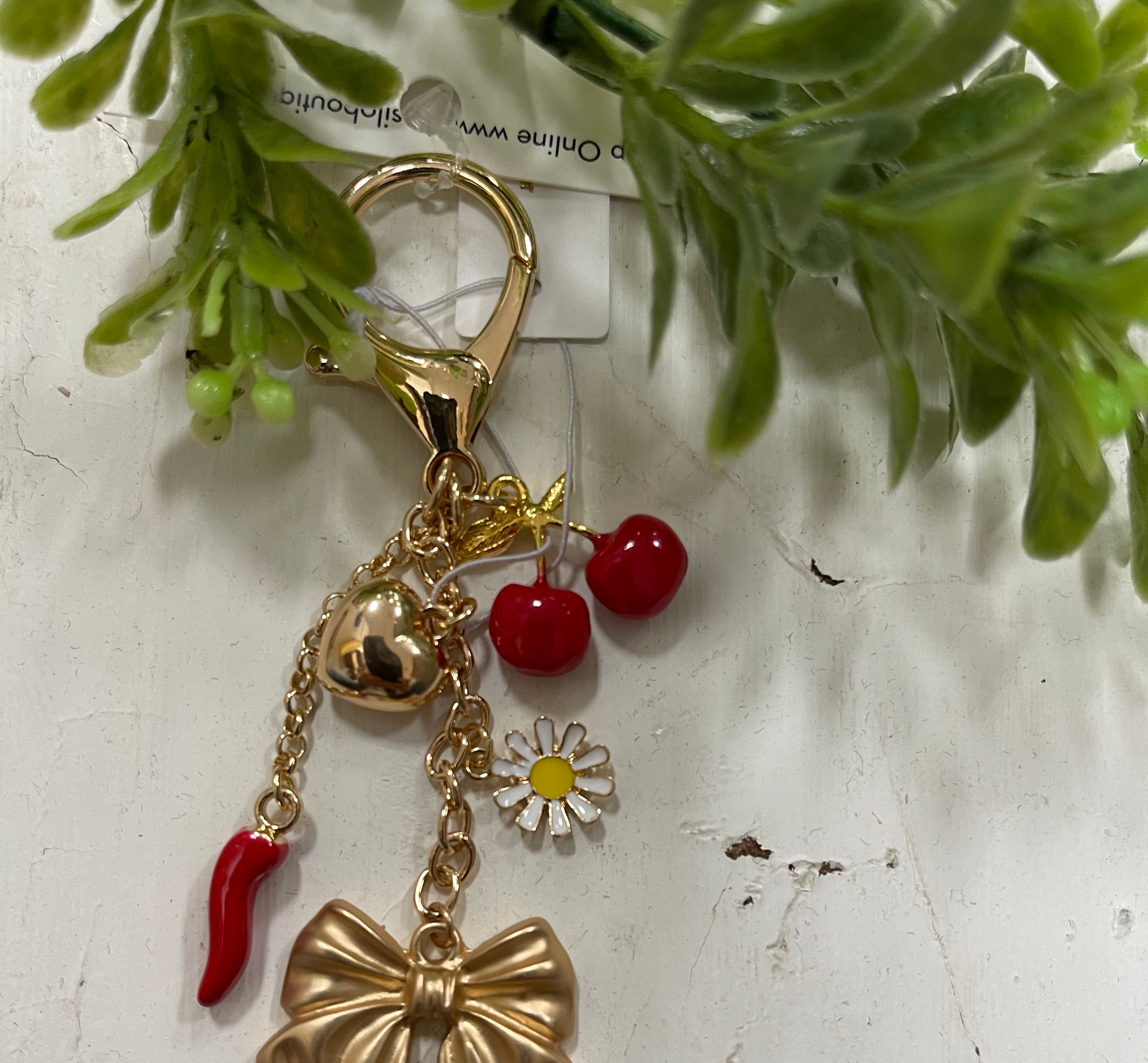 Cherry Red Pepper Bow Charms Charm Chain-Keychains-joss-The Silo Boutique, Women's Fashion Boutique Located in Warren and Grand Forks North Dakota