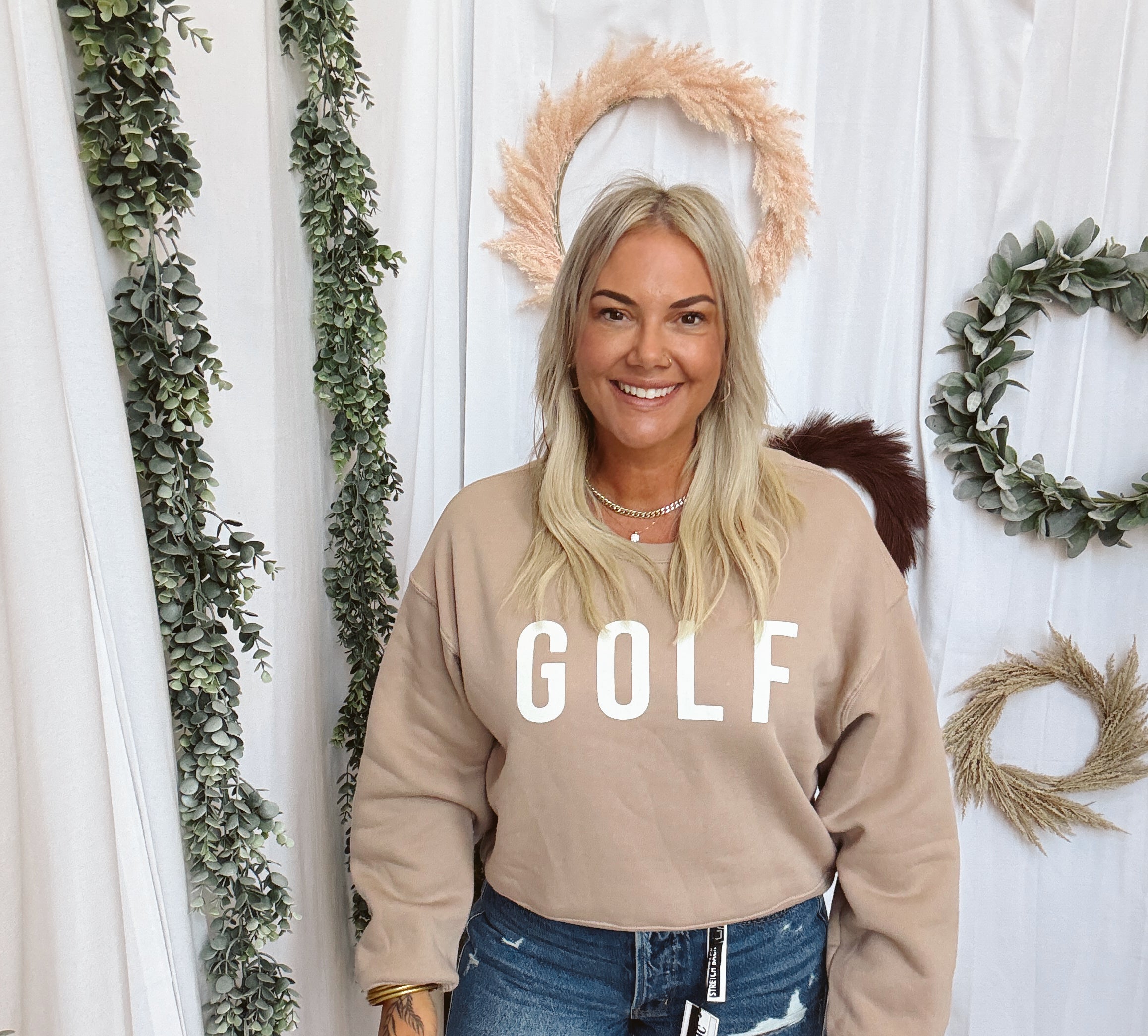 Oat Collective Golf Sweatshirt-Tan-Sweatshirts-oat-The Silo Boutique, Women's Fashion Boutique Located in Warren and Grand Forks North Dakota