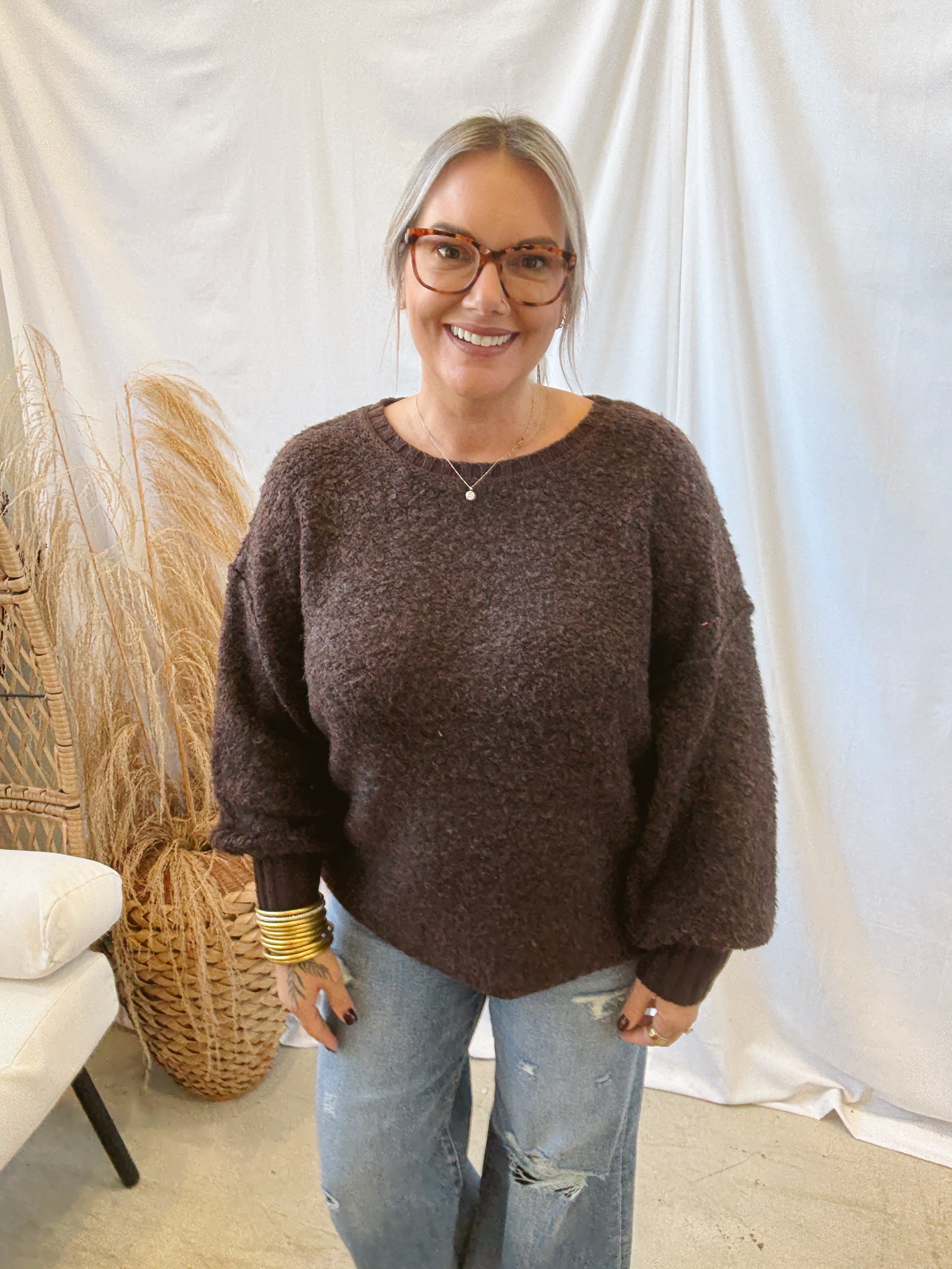 Sadie & Sage Karlie Sweater-Dark Brown-Sweaters-sadie sage-The Silo Boutique, Women's Fashion Boutique Located in Warren and Grand Forks North Dakota