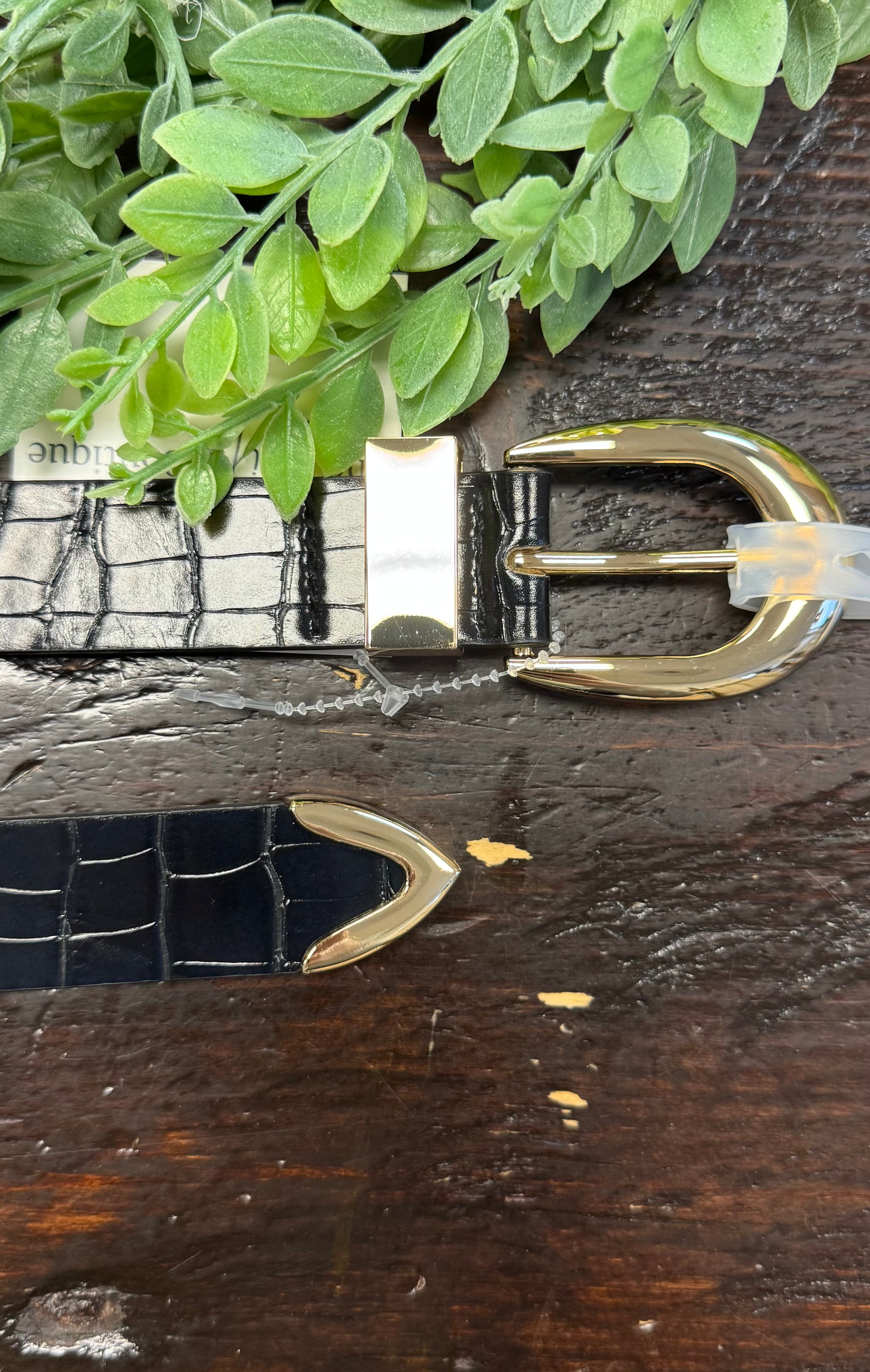 Faux Alligator Belt-Black-Belts-Fame-The Silo Boutique, Women's Fashion Boutique Located in Warren and Grand Forks North Dakota