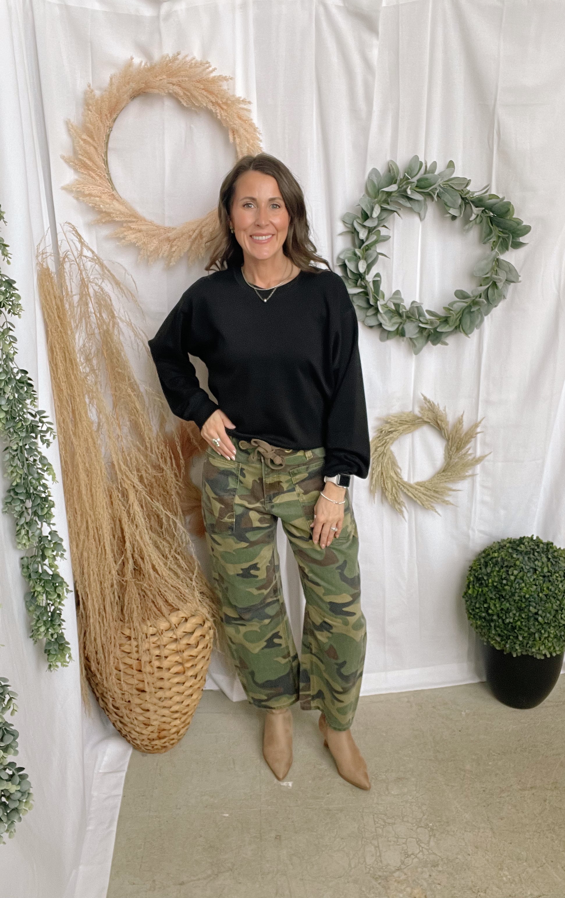 Risen Camo Slouchy Barrel Jeans-Jeans-risen-The Silo Boutique, Women's Fashion Boutique Located in Warren and Grand Forks North Dakota