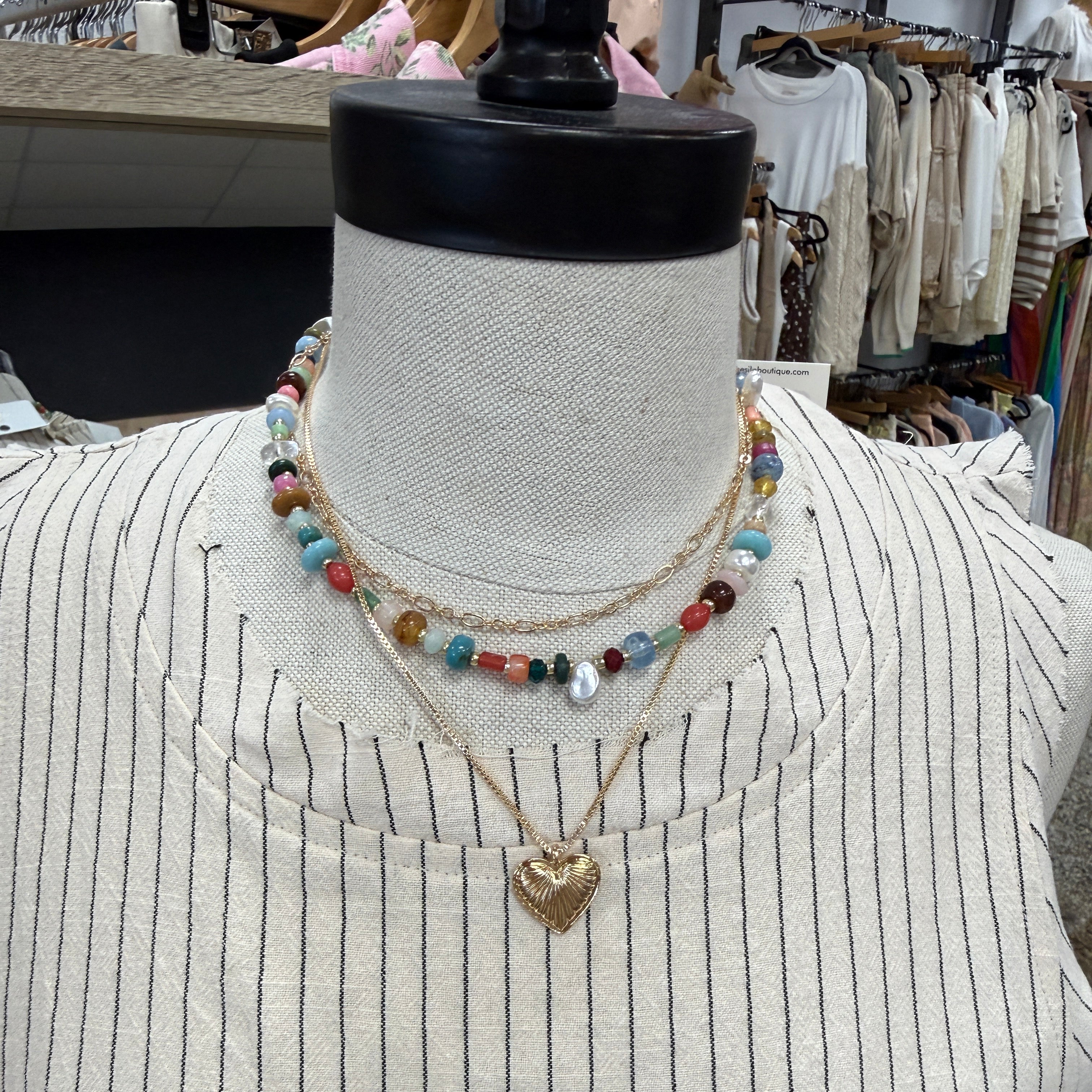 Joss Layered Beaded Heart Necklace-Necklaces-joss-The Silo Boutique, Women's Fashion Boutique Located in Warren and Grand Forks North Dakota