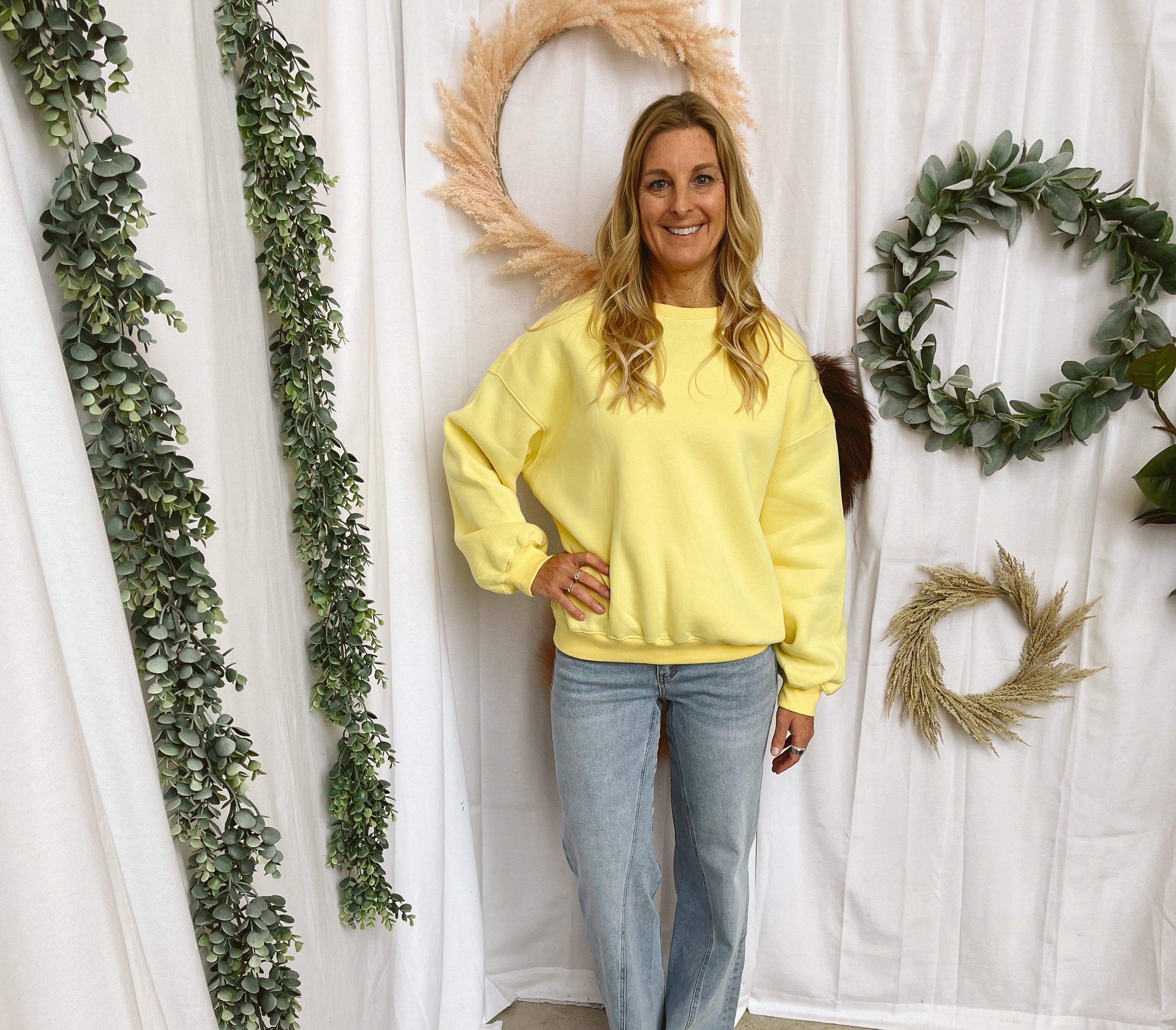 Varsity Crew Sweatshirt-Yellow-Sweatshirts-tictoc-The Silo Boutique, Women's Fashion Boutique Located in Warren and Grand Forks North Dakota