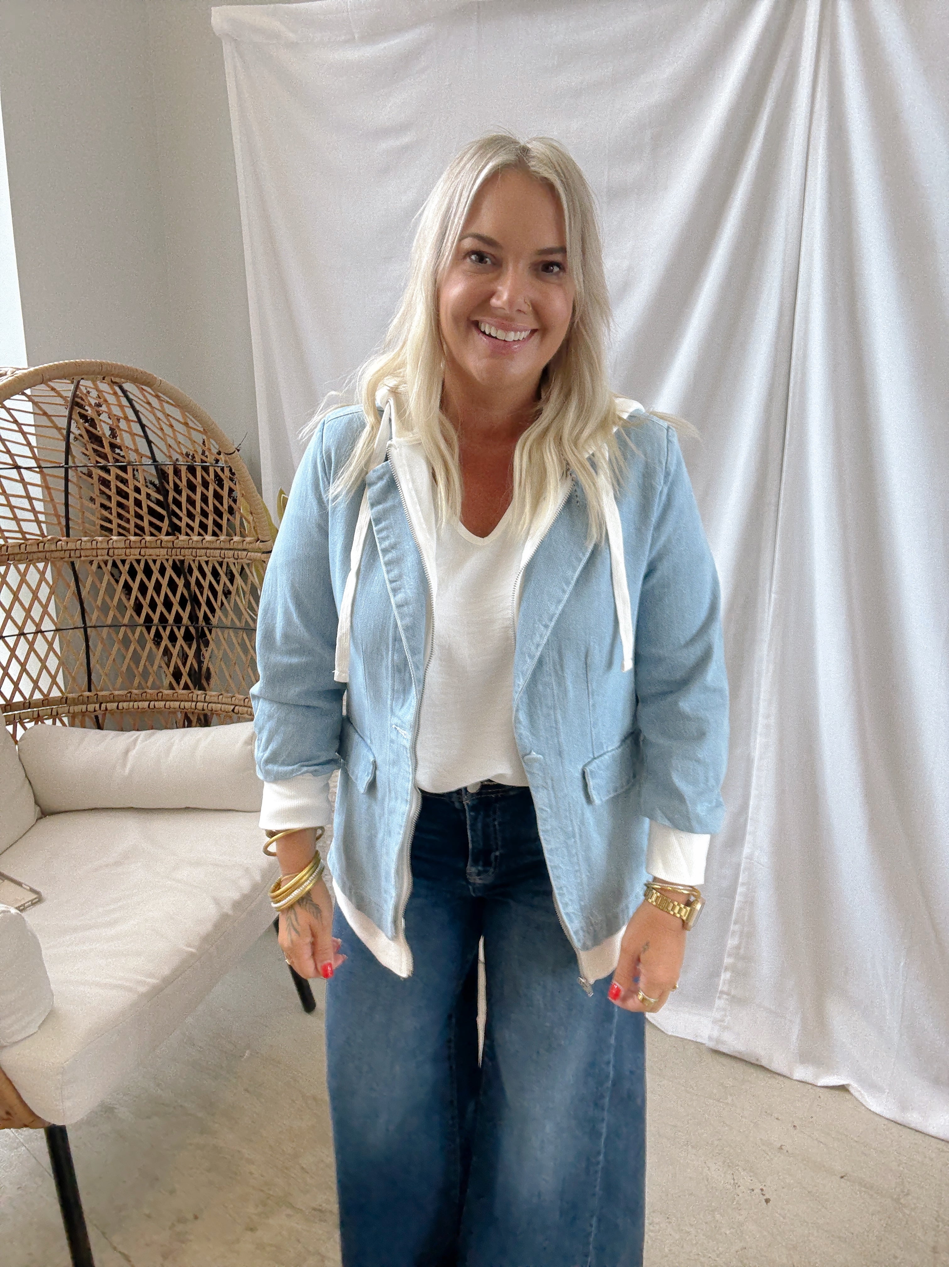 Risen Denim with Hoody Blazer-Blazers-risen-The Silo Boutique, Women's Fashion Boutique Located in Warren and Grand Forks North Dakota