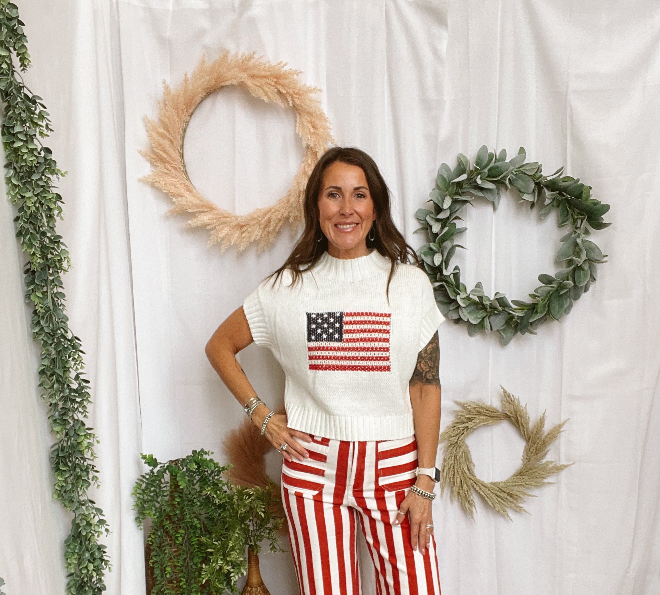 Mock Neck Flag Short Sleeve Top-Short Sleeve Tops-eesome-The Silo Boutique, Women's Fashion Boutique Located in Warren and Grand Forks North Dakota