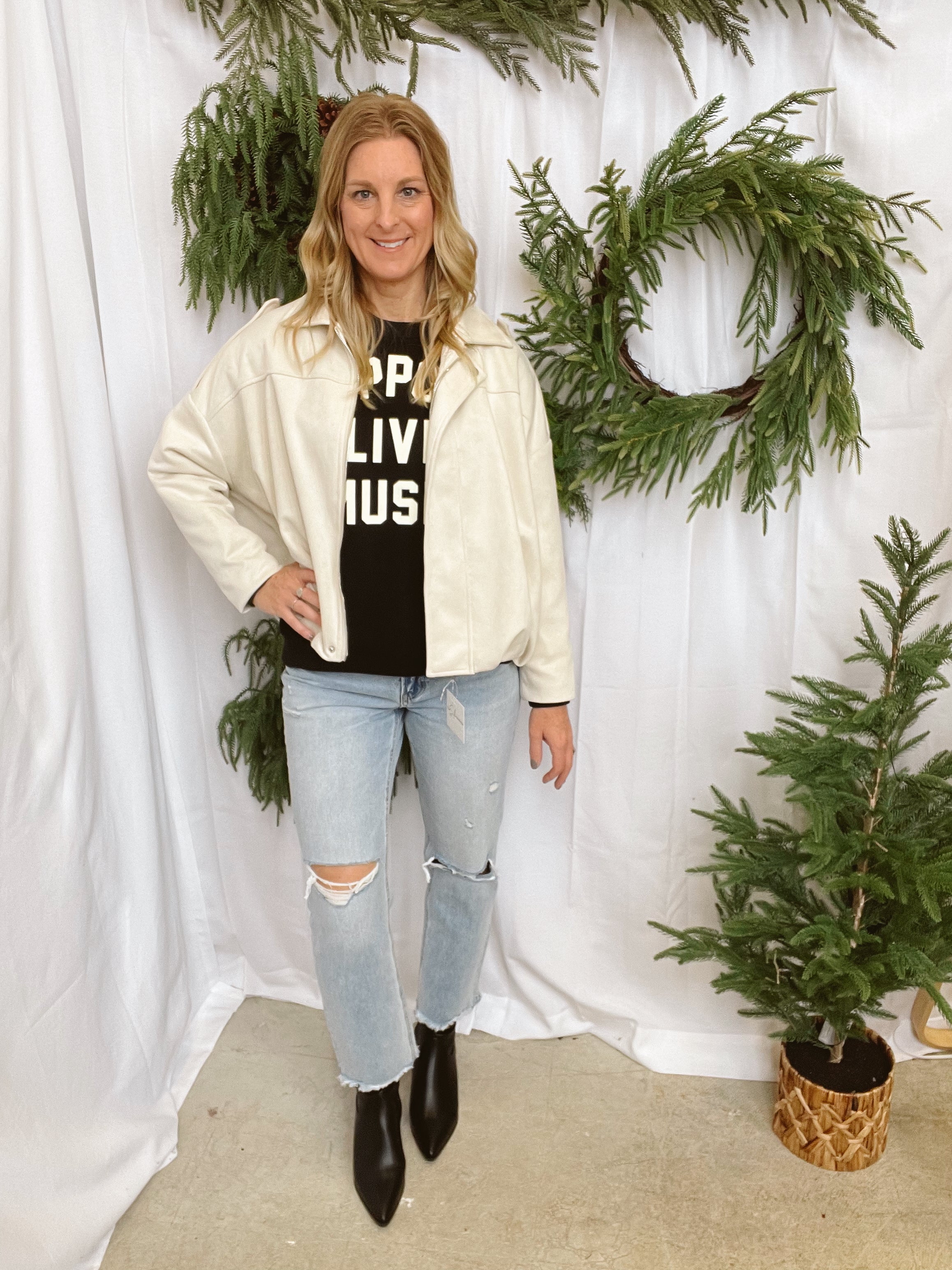 Cream Suede Bomber Jacket-Coats & Jackets-faire-The Silo Boutique, Women's Fashion Boutique Located in Warren and Grand Forks North Dakota