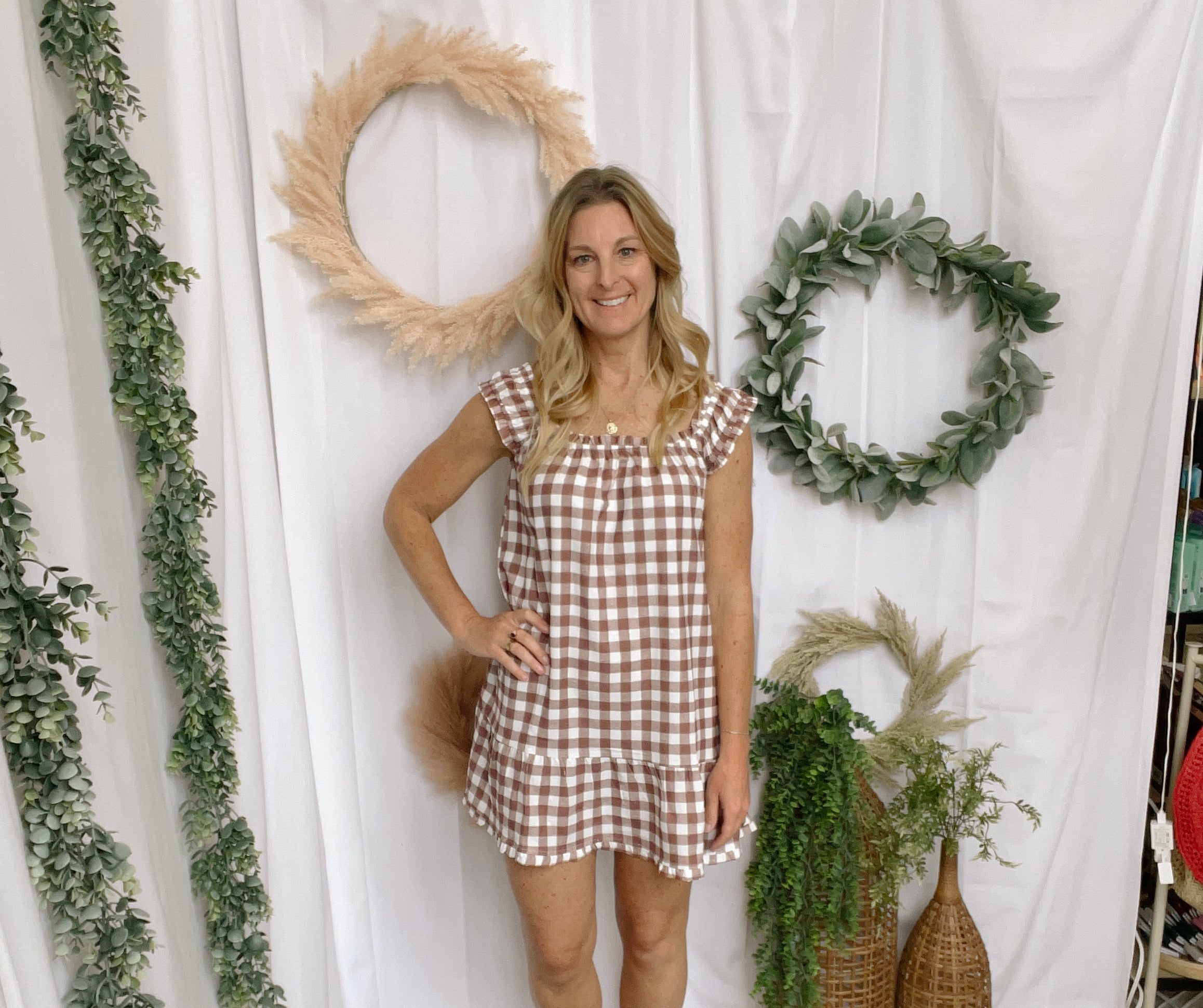 Blakeley Brown Gingham Dress-Dresses-blakeley-The Silo Boutique, Women's Fashion Boutique Located in Warren and Grand Forks North Dakota