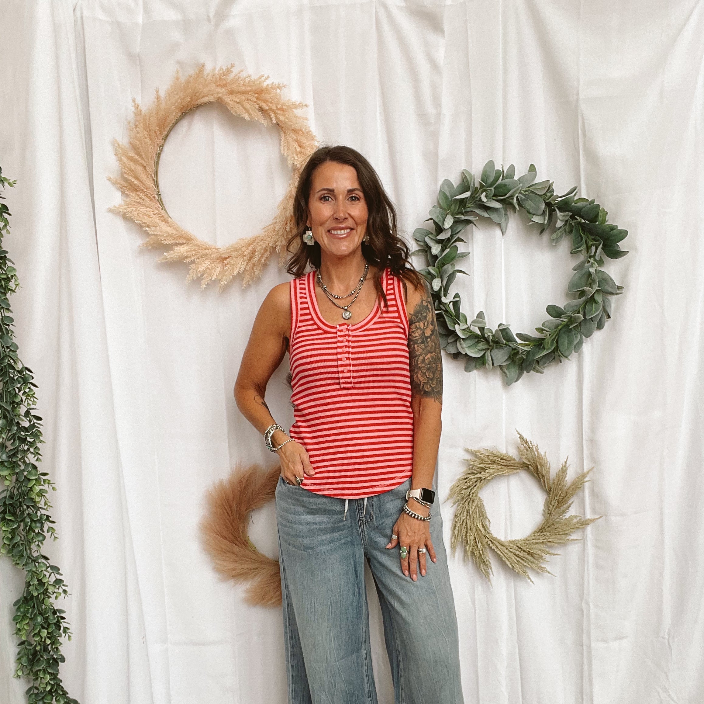 Janie Striped Tank Top-Pink Red-Tank Tops-very j-The Silo Boutique, Women's Fashion Boutique Located in Warren and Grand Forks North Dakota