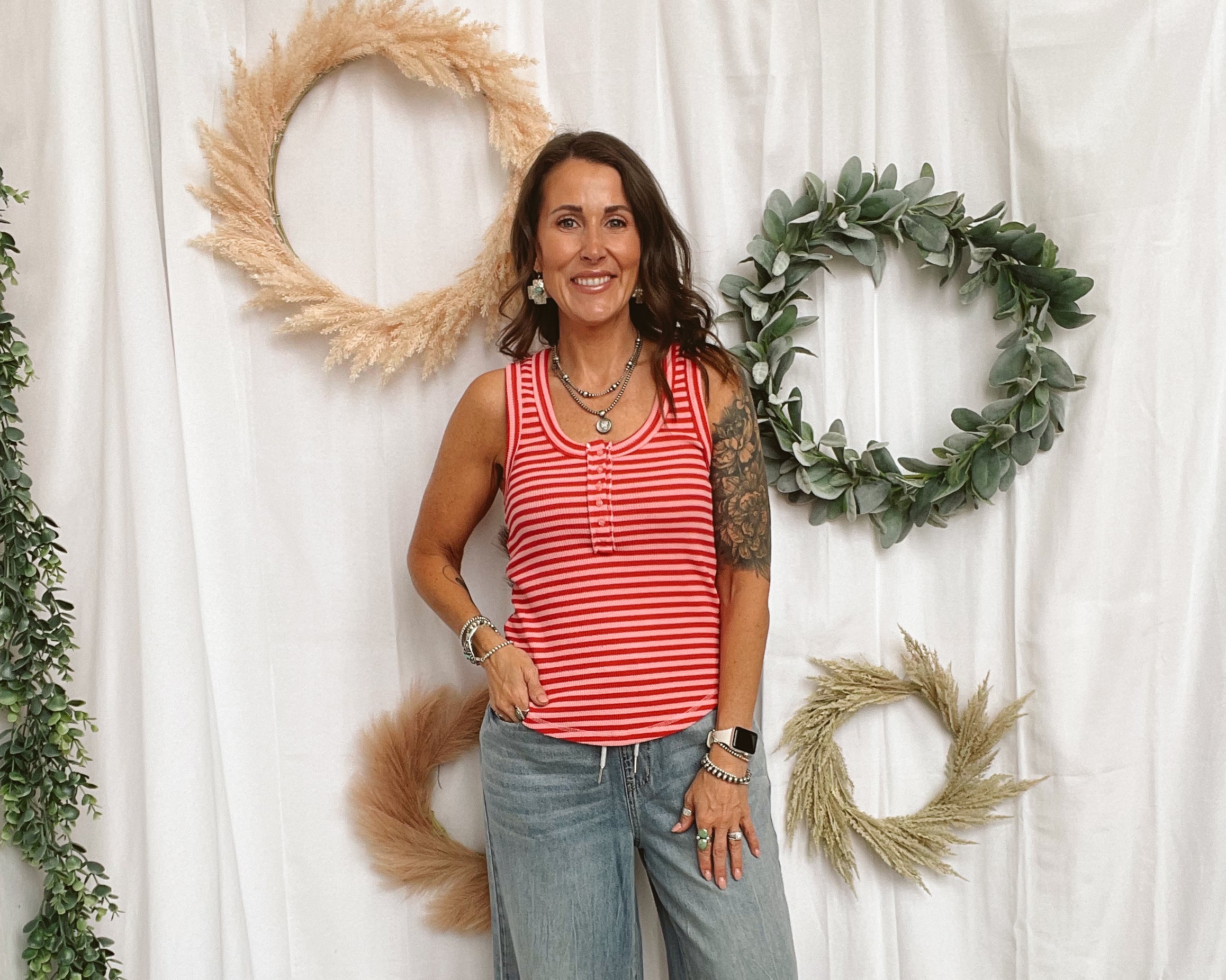 Janie Striped Tank Top-Pink Red-Tank Tops-very j-The Silo Boutique, Women's Fashion Boutique Located in Warren and Grand Forks North Dakota