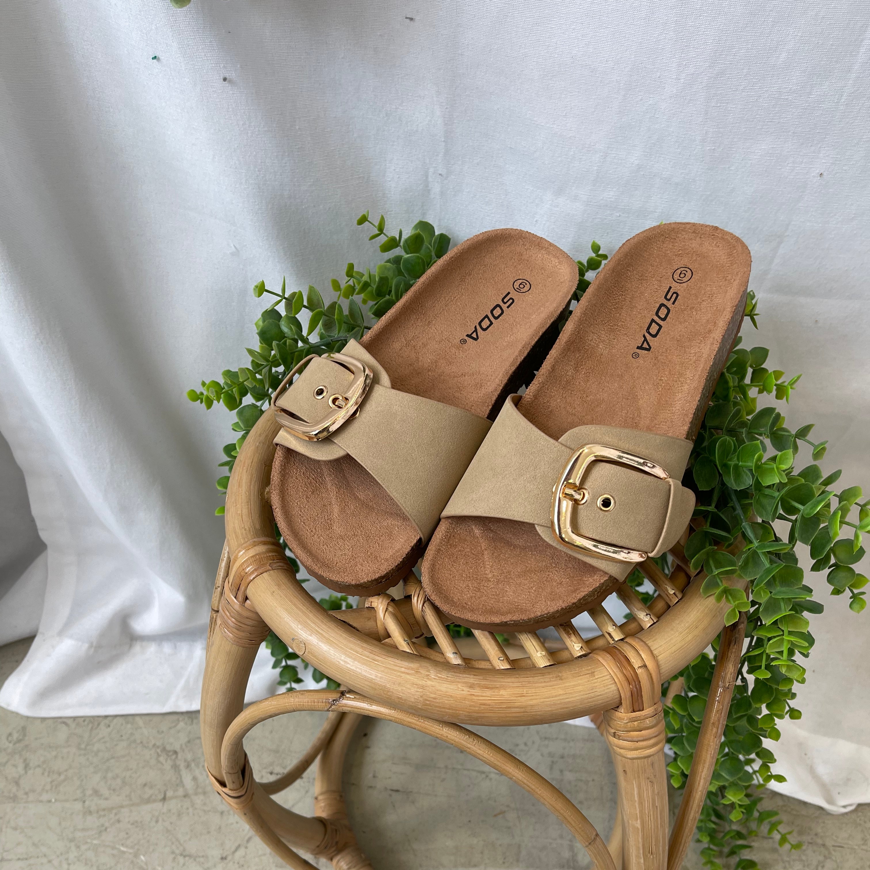 Soda Lizzy Sandal-Tan-Shoes-soda-The Silo Boutique, Women's Fashion Boutique Located in Warren and Grand Forks North Dakota