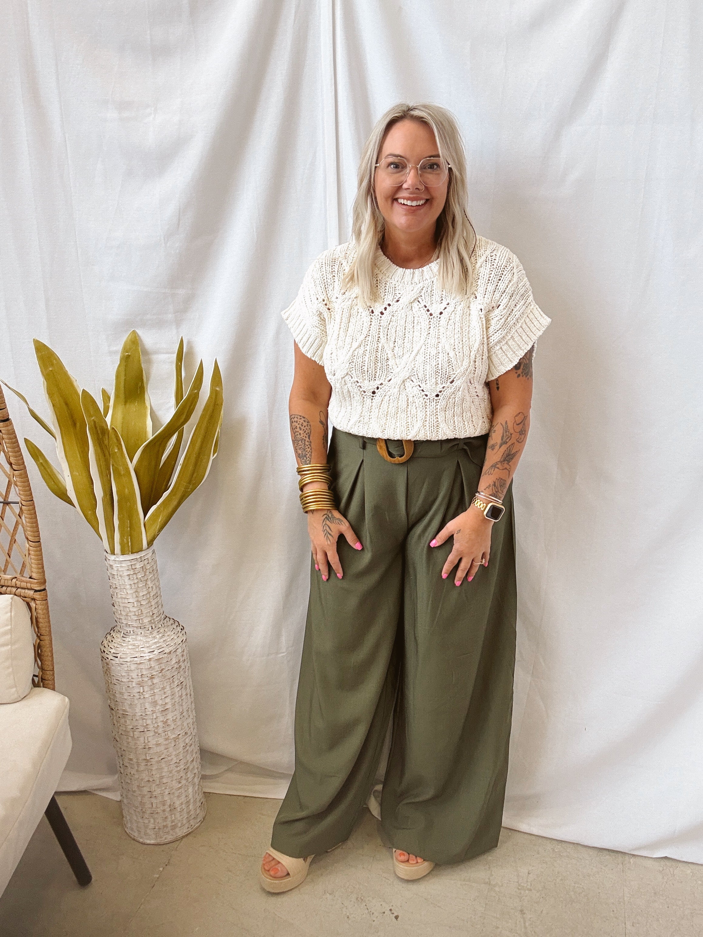 Olive Belted Wide Leg Pants-Pants-jade-The Silo Boutique, Women's Fashion Boutique Located in Warren and Grand Forks North Dakota