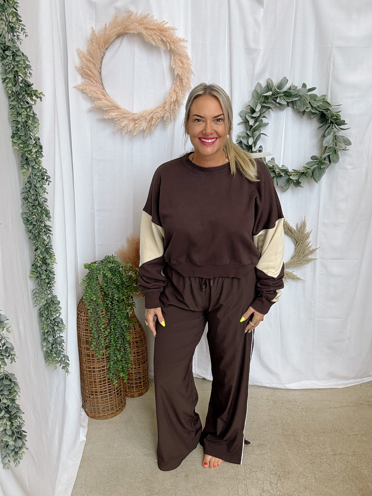 Mono B Finish Line Track Pants-Coffee Bean-Pants-mono b-The Silo Boutique, Women's Fashion Boutique Located in Warren and Grand Forks North Dakota