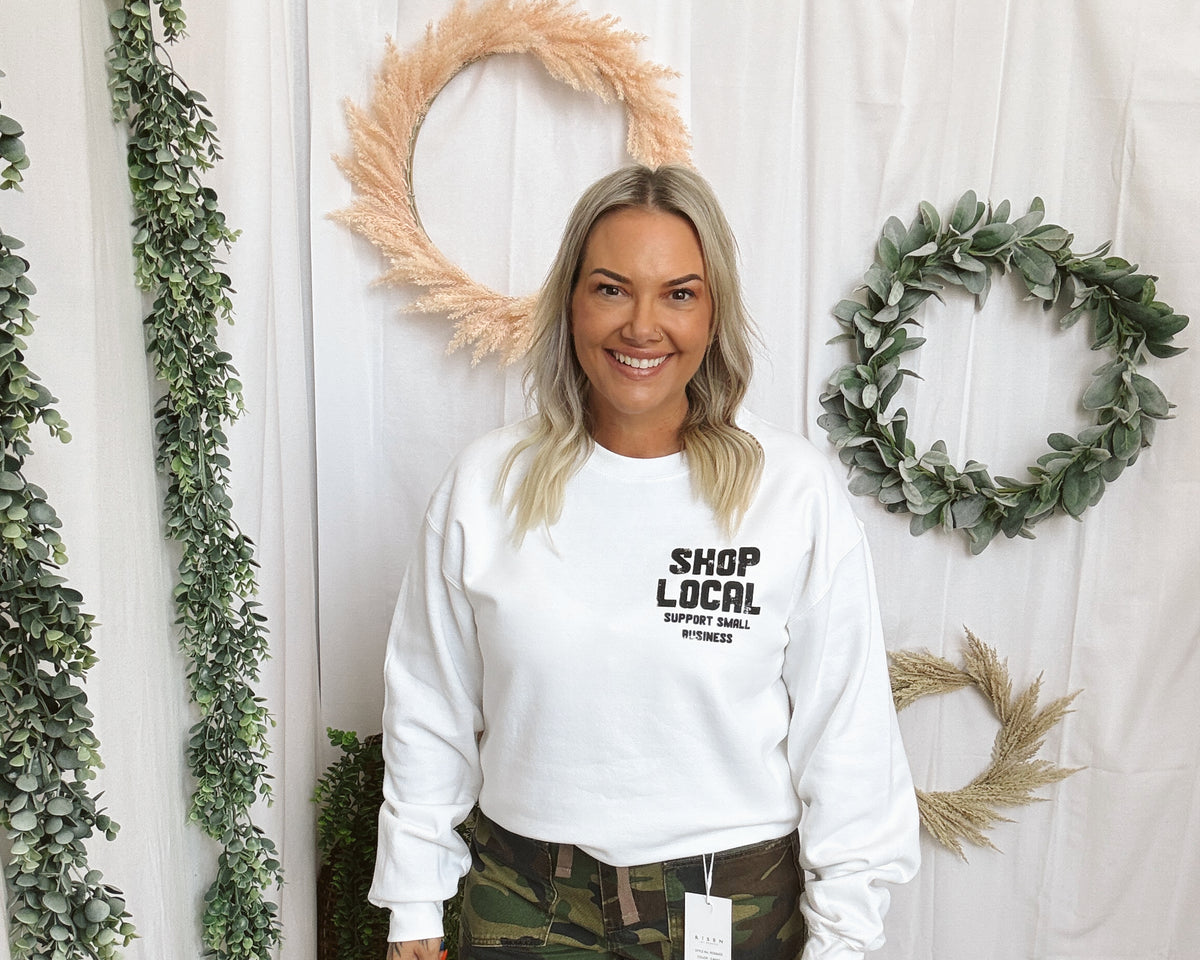 Shop Local Crewneck Sweatshirt-Sweatshirts-faire-The Silo Boutique, Women's Fashion Boutique Located in Warren and Grand Forks North Dakota