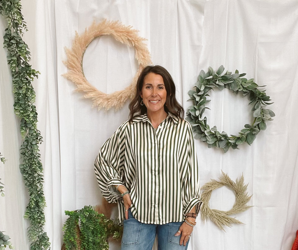 Glam Stripe Button Down Top-Olive-Tank Tops-glam-The Silo Boutique, Women's Fashion Boutique Located in Warren and Grand Forks North Dakota