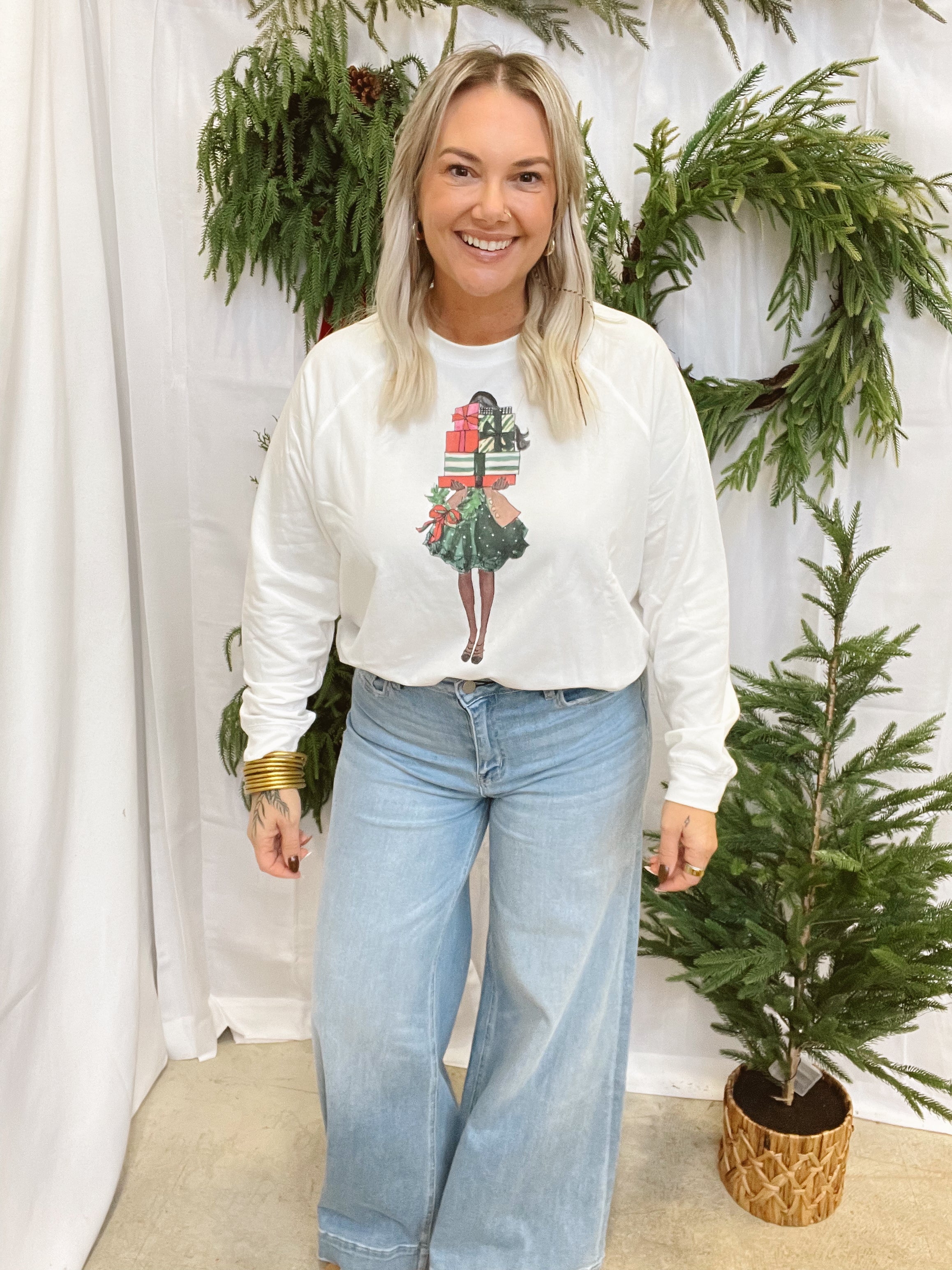 Girl With Presents Sweatshirt-Final Sale-Sweatshirts-panaache-The Silo Boutique, Women's Fashion Boutique Located in Warren and Grand Forks North Dakota