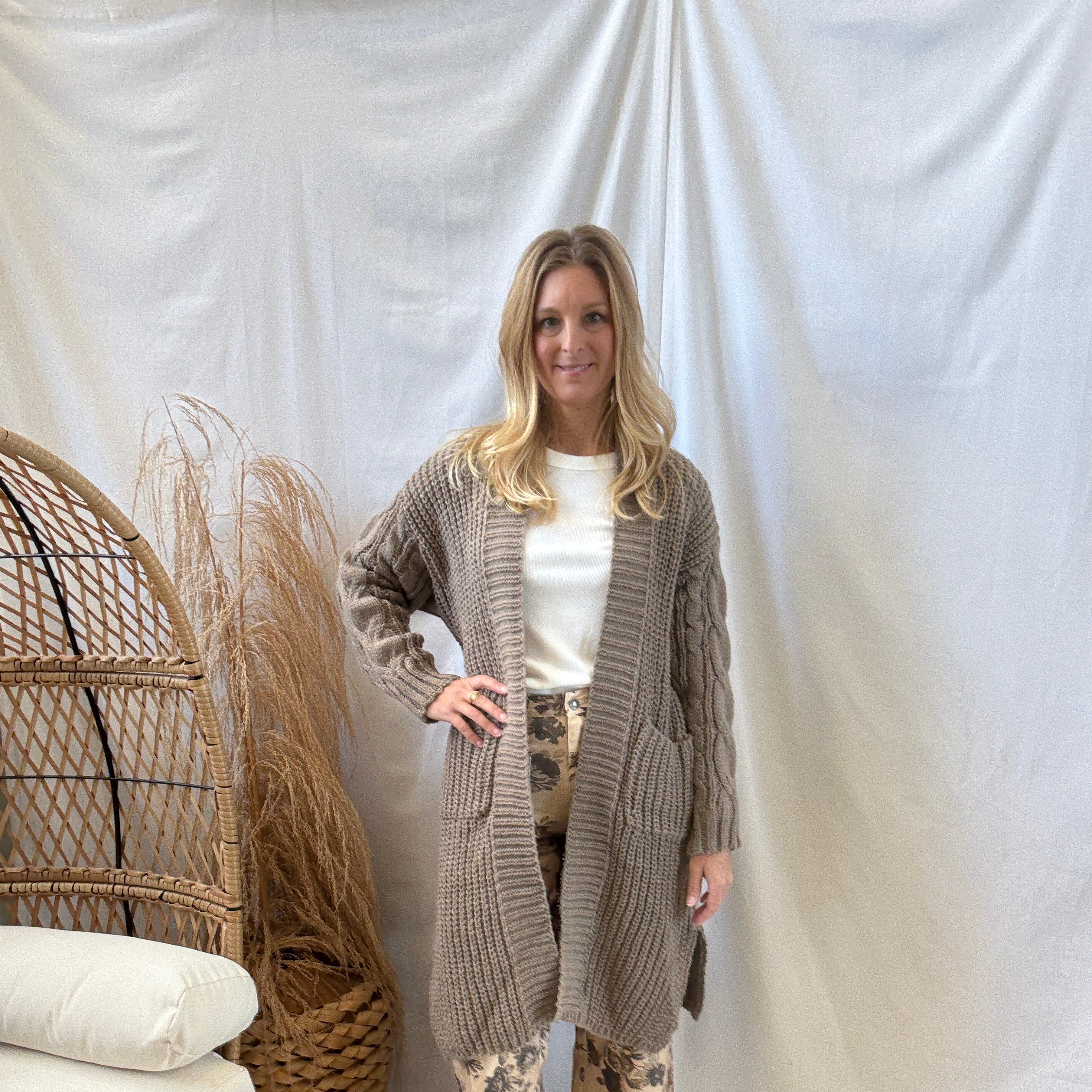 Mocha Cable Chunky Cardigan-Final Sale-Cardigans-promesa-The Silo Boutique, Women's Fashion Boutique Located in Warren and Grand Forks North Dakota