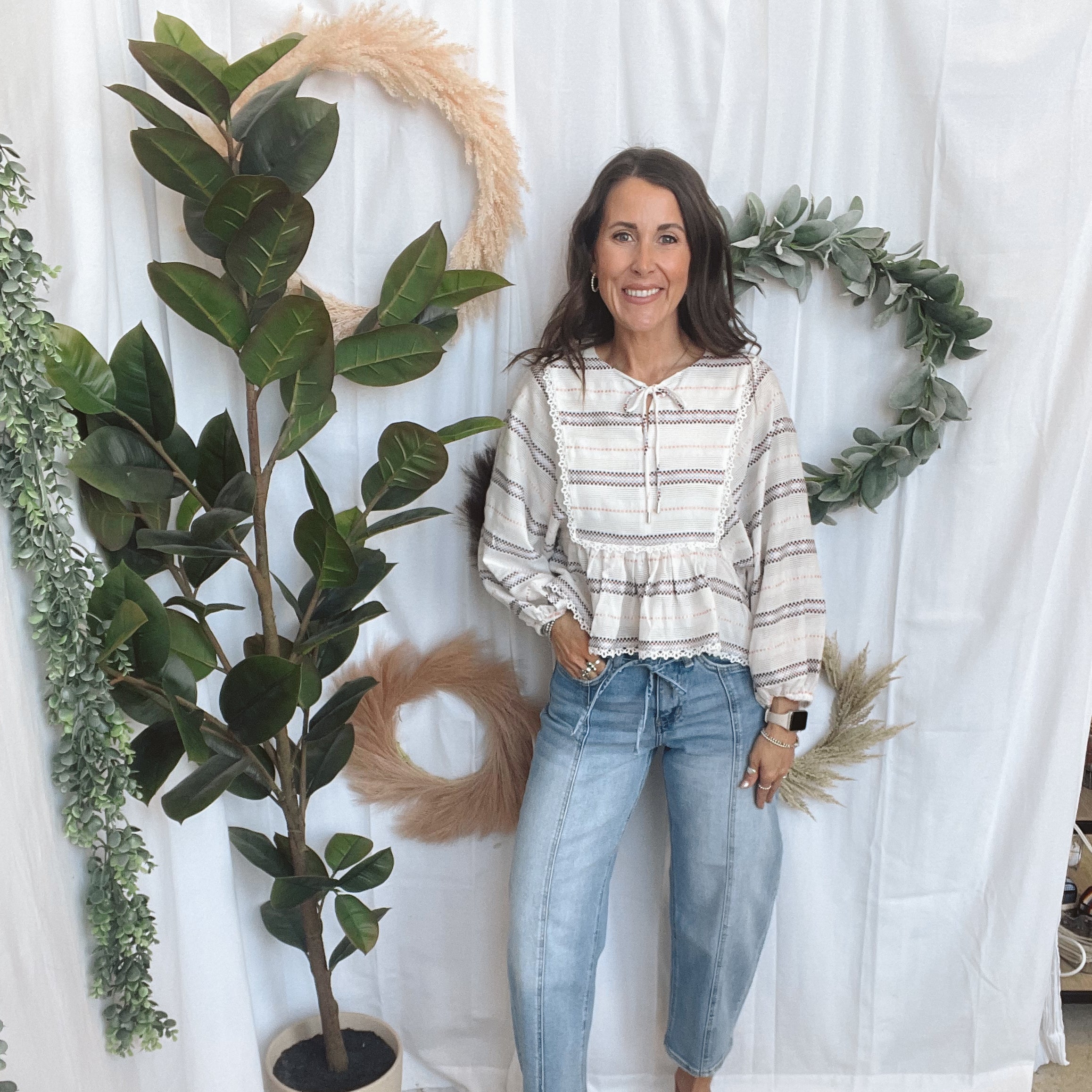 Skies Stripe Peplum Top-Long Sleeve Tops-skies are blue-The Silo Boutique, Women's Fashion Boutique Located in Warren and Grand Forks North Dakota