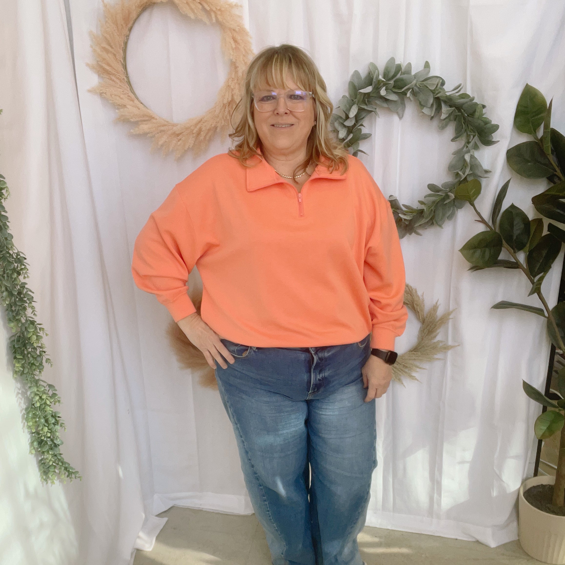 Zoe Scuba Quarter Zip Sweatshirt-Coral-Sweatshirts-Zenana-The Silo Boutique, Women's Fashion Boutique Located in Warren and Grand Forks North Dakota