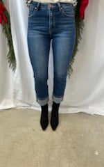 Risen Dark Wash Straight Cuff Jeans-Jeans-risen-The Silo Boutique, Women's Fashion Boutique Located in Warren and Grand Forks North Dakota