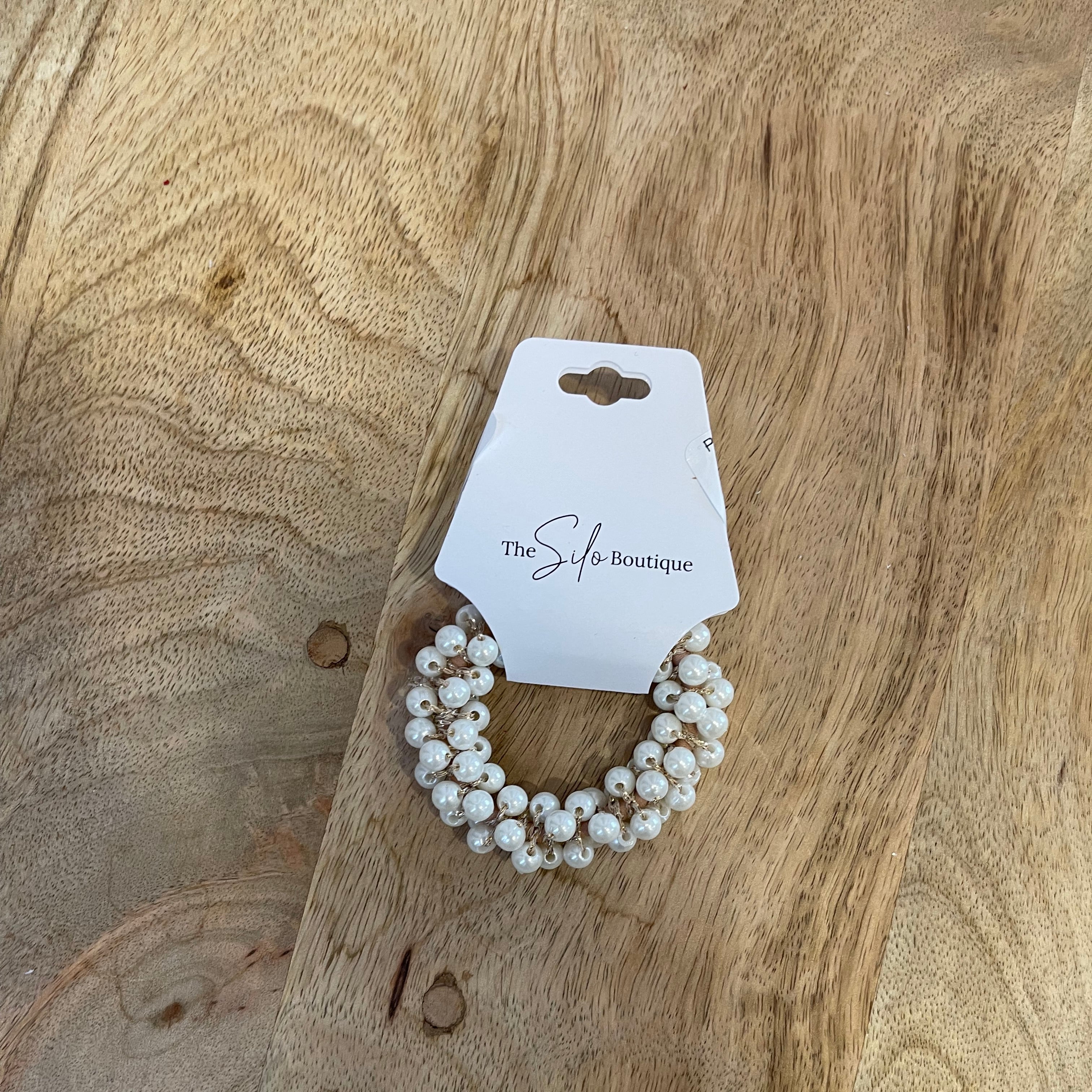 Pearl Nude Cluster Pony Holder-Hair Accessories-city-The Silo Boutique, Women's Fashion Boutique Located in Warren and Grand Forks North Dakota