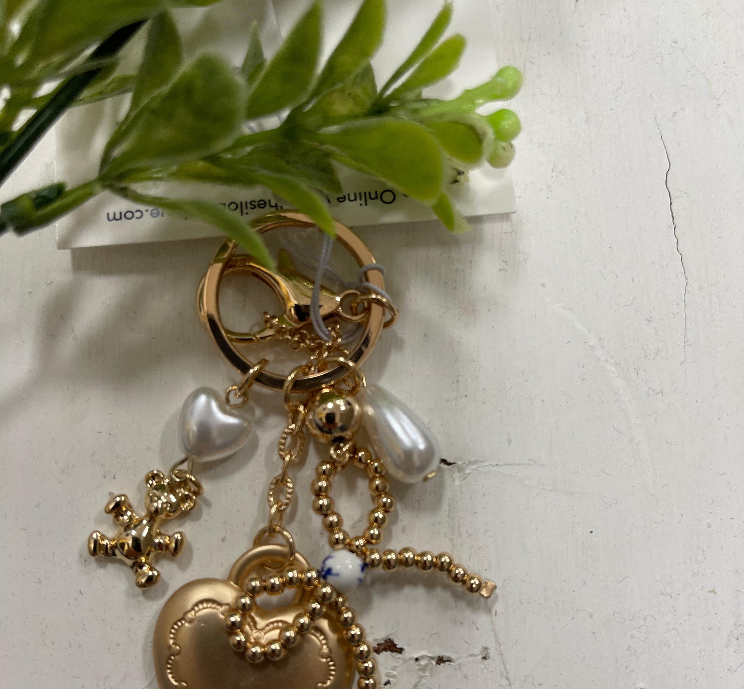 Porcelain Bow Heart Teddy Bear Pearl Bag Charm-Keychains-joss-The Silo Boutique, Women's Fashion Boutique Located in Warren and Grand Forks North Dakota