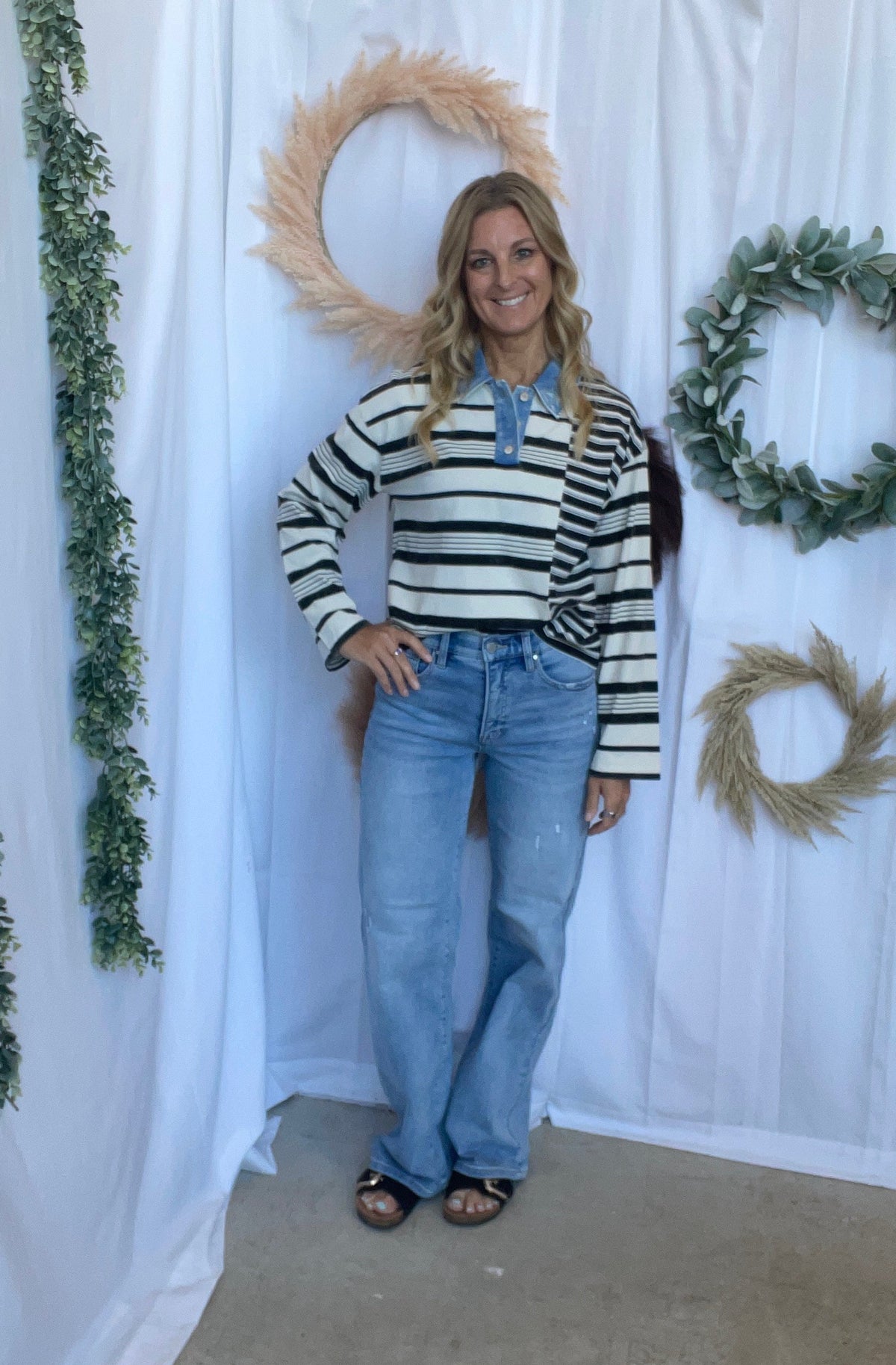 Ivory and Black Long Sleeve Polo Top-Long Sleeve Tops-mystree-The Silo Boutique, Women's Fashion Boutique Located in Warren and Grand Forks North Dakota