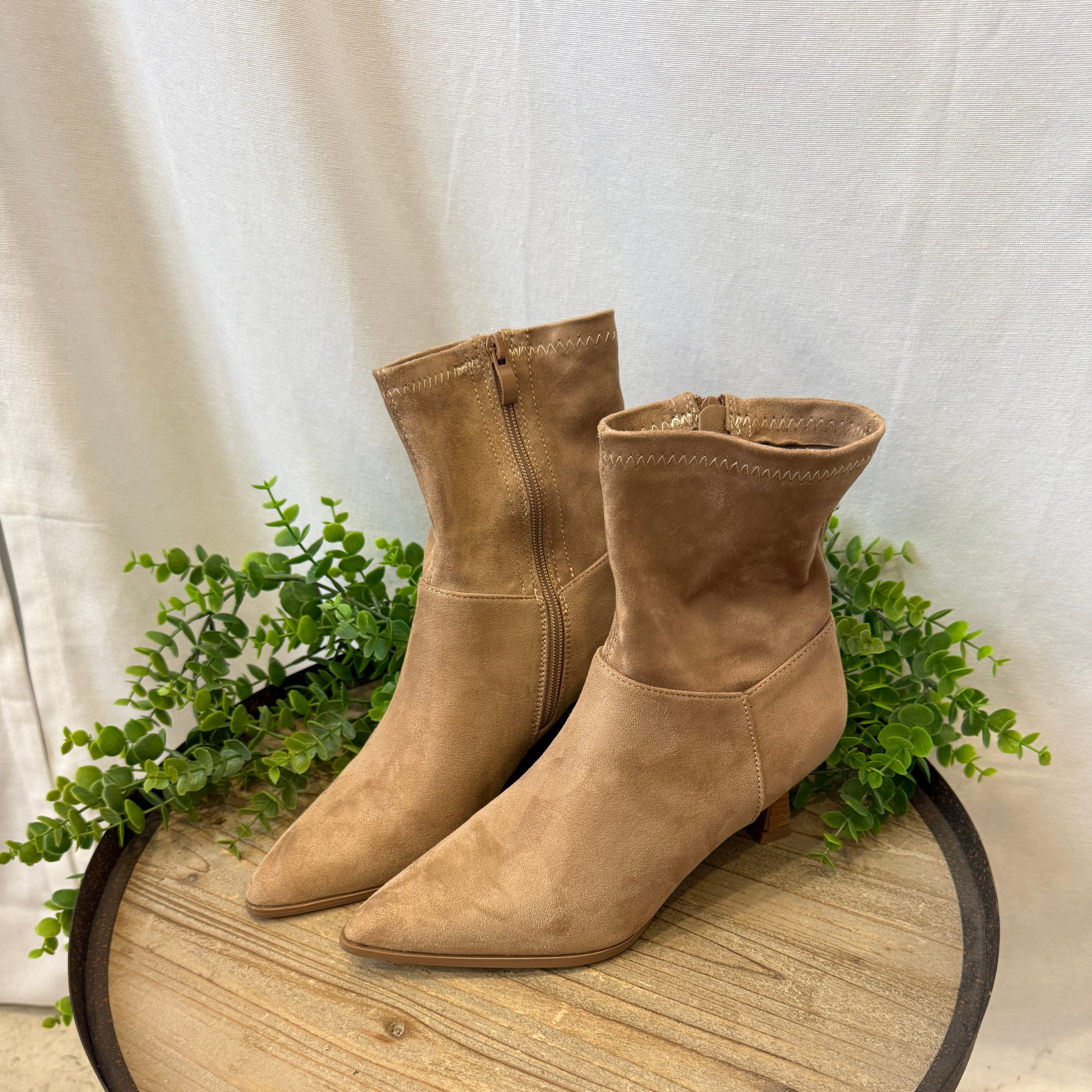 Hutton Kitten Heel Suede Boot-Tan-Boots-Forever Link-The Silo Boutique, Women's Fashion Boutique Located in Warren and Grand Forks North Dakota