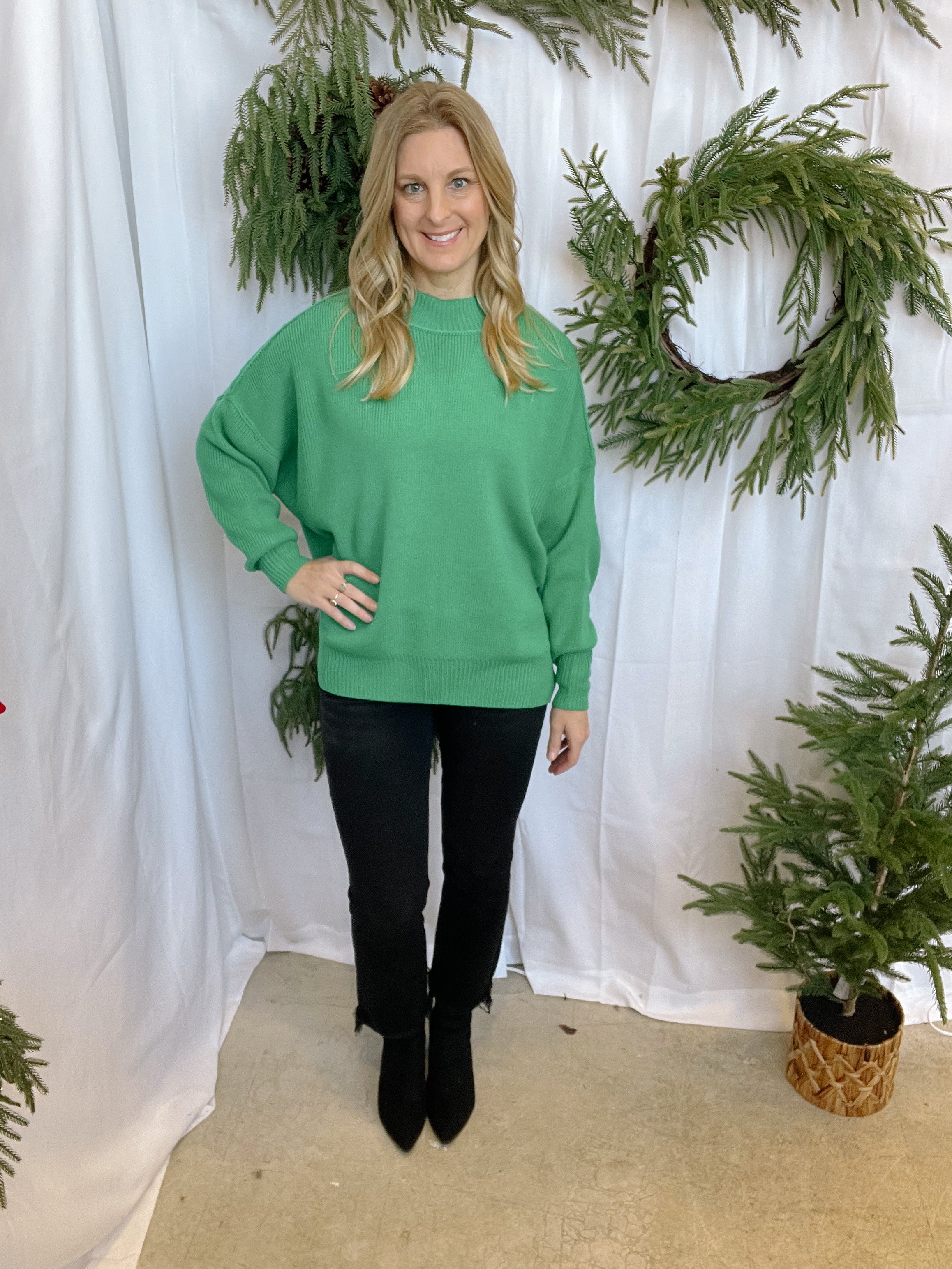 Green Mock Sweater-Sweaters-she and sky-The Silo Boutique, Women's Fashion Boutique Located in Warren and Grand Forks North Dakota