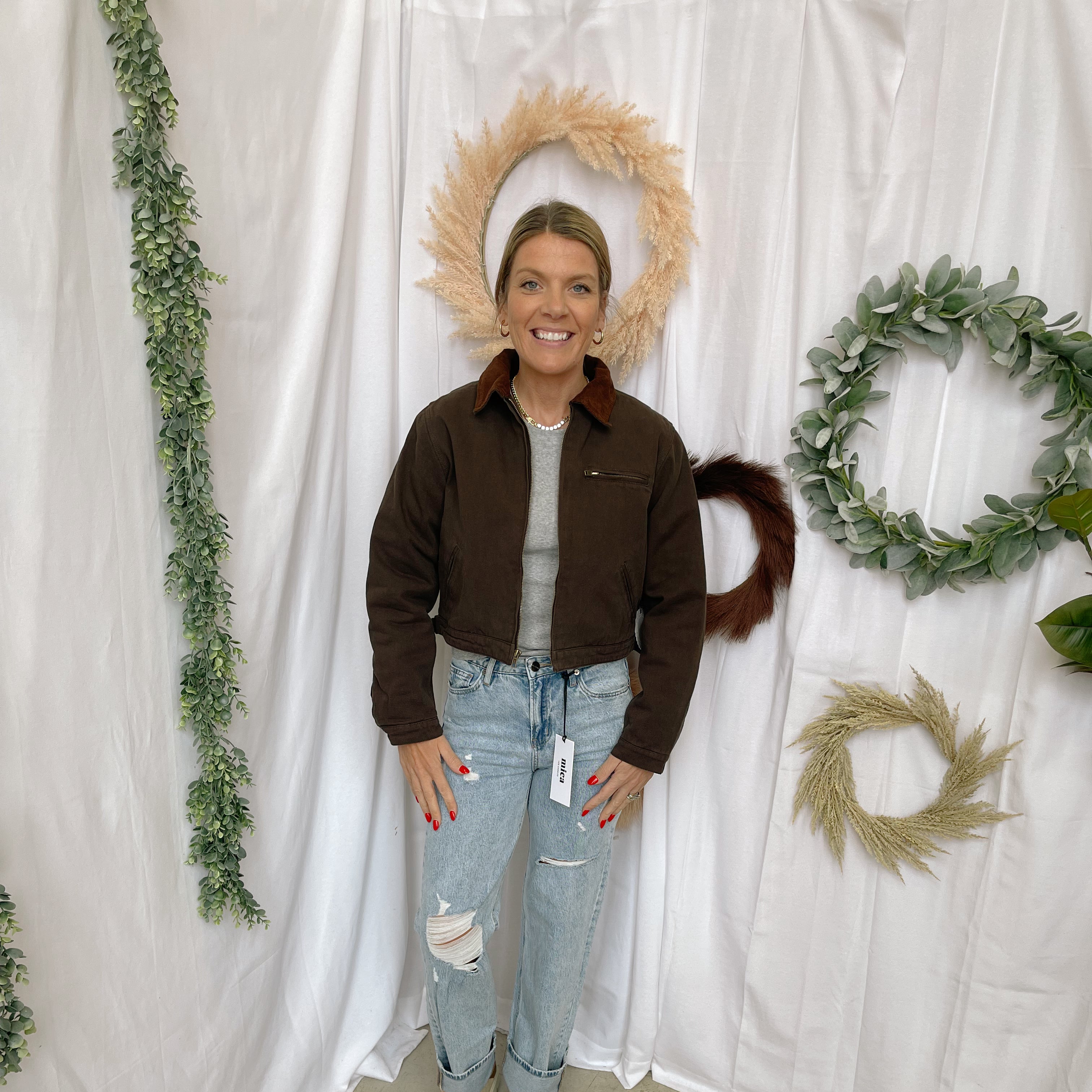 Flint Crop Jacket-Brown-Coats & Jackets-tictoc-The Silo Boutique, Women's Fashion Boutique Located in Warren and Grand Forks North Dakota
