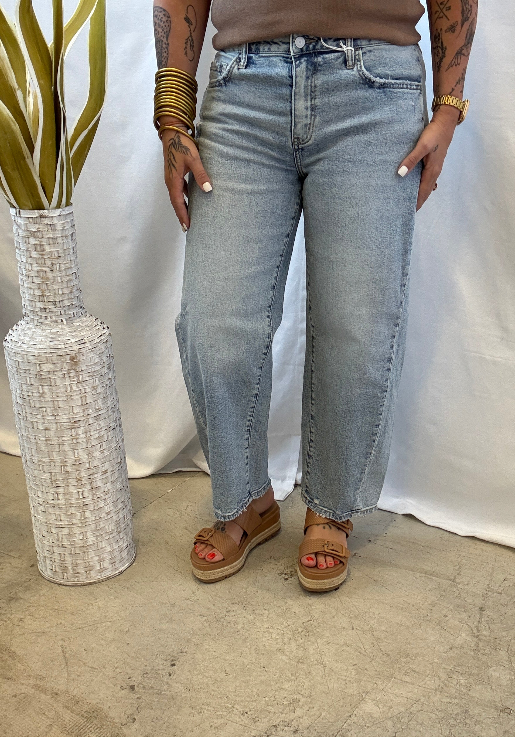 Lovervet Paper Trails Barrel Jeans-Final Sale-Jeans-lovervet-The Silo Boutique, Women's Fashion Boutique Located in Warren and Grand Forks North Dakota