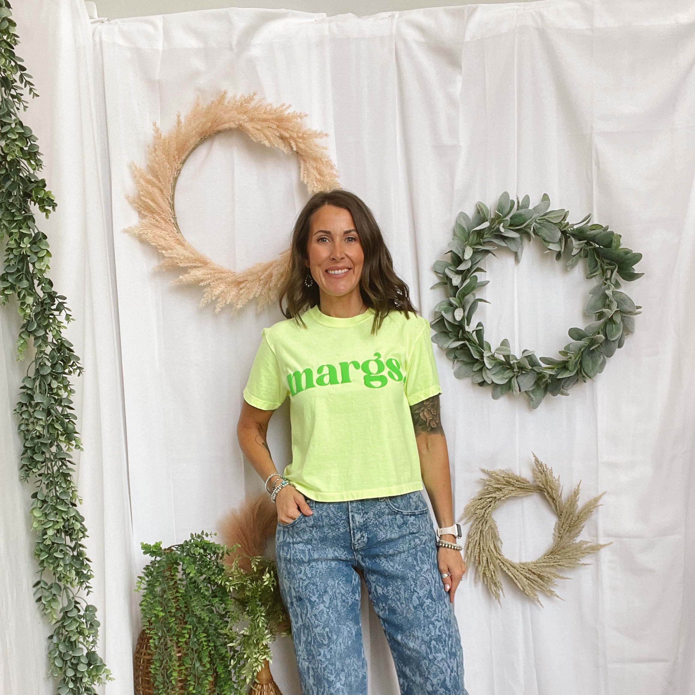 Margs Lime Puff Crop Tee-Graphic Tees-poppy-The Silo Boutique, Women's Fashion Boutique Located in Warren and Grand Forks North Dakota