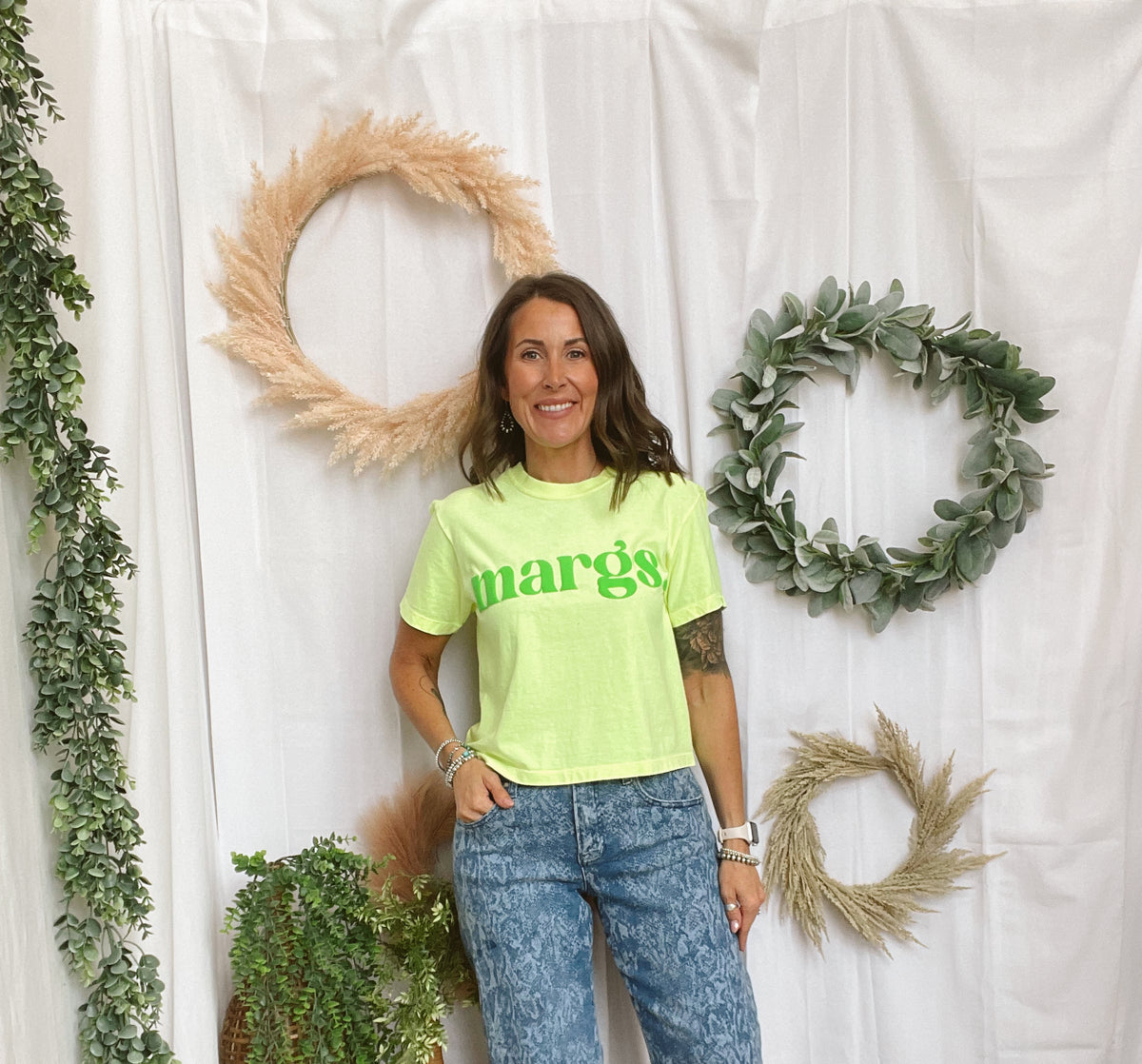 Margs Lime Puff Crop Tee-Graphic Tees-poppy-The Silo Boutique, Women's Fashion Boutique Located in Warren and Grand Forks North Dakota