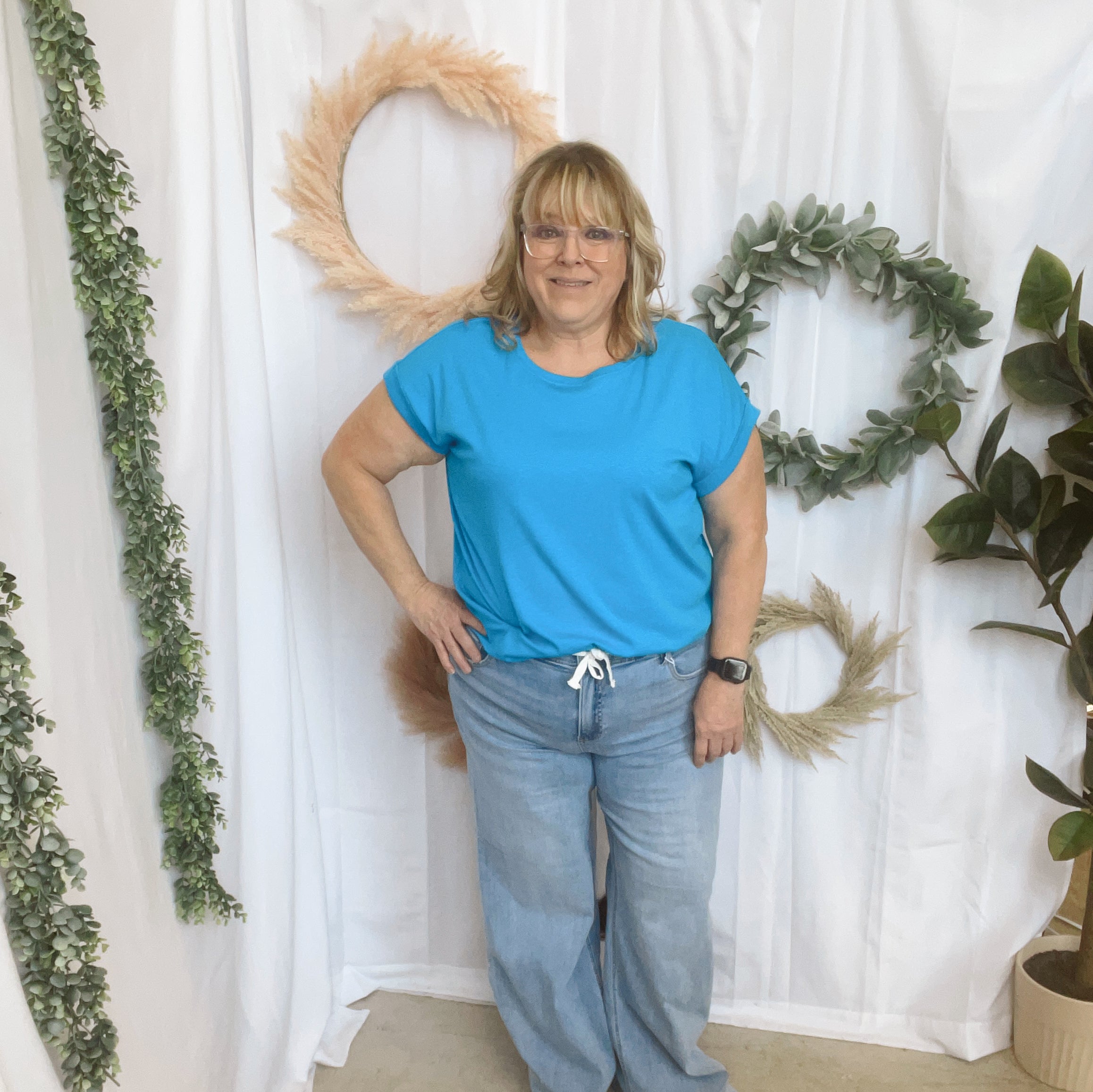 Kelly Slub Rolled Sleeve Tee-Short Sleeve Tops-Zenana-The Silo Boutique, Women's Fashion Boutique Located in Warren and Grand Forks North Dakota