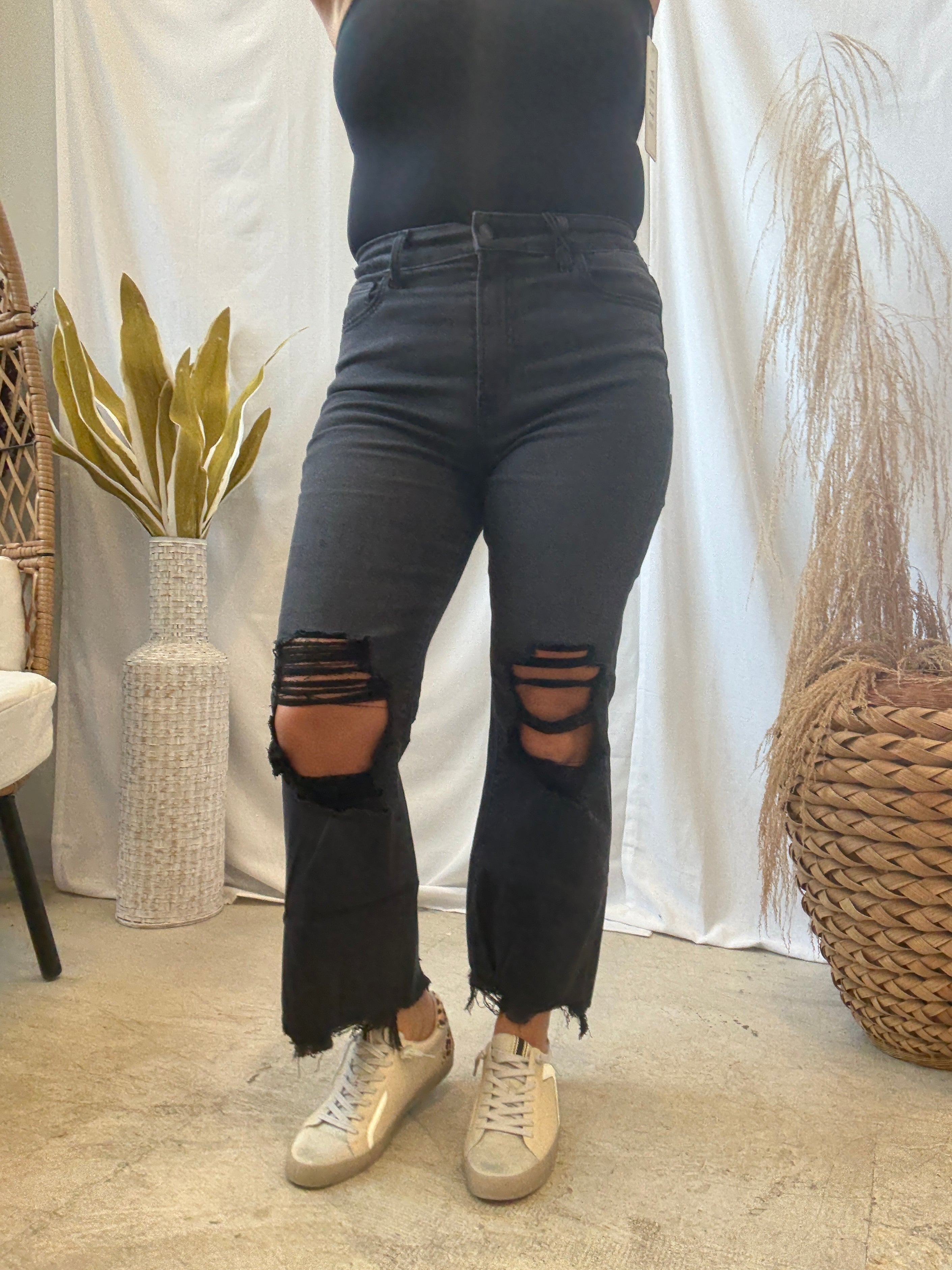 Zoe Black Destructed Washed Jeans-Final Sale-Jeans-Zenana-The Silo Boutique, Women's Fashion Boutique Located in Warren and Grand Forks North Dakota