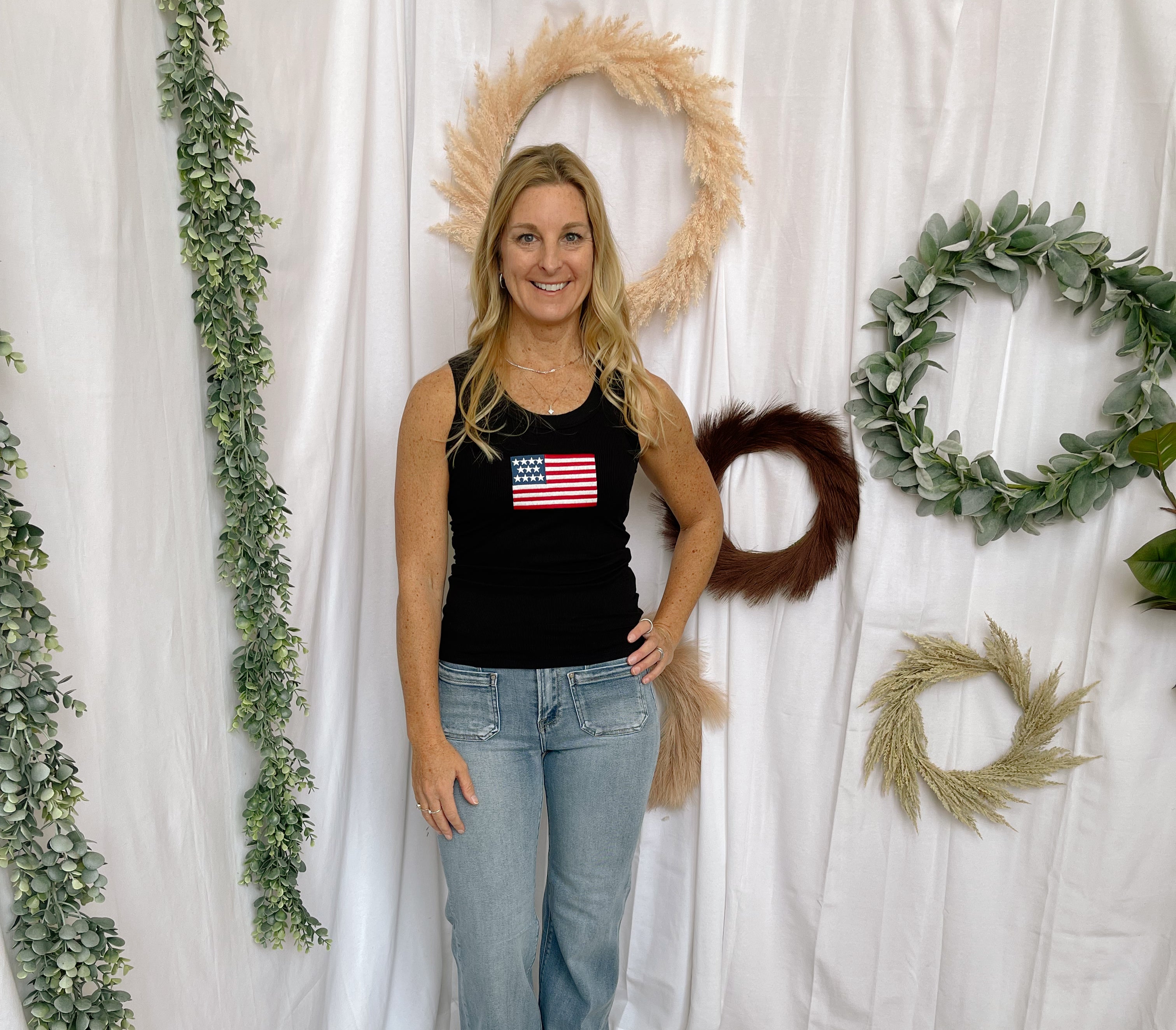 Zen Ribbled Flag Tank Top-Black-Tank Tops-Zenana-The Silo Boutique, Women's Fashion Boutique Located in Warren and Grand Forks North Dakota