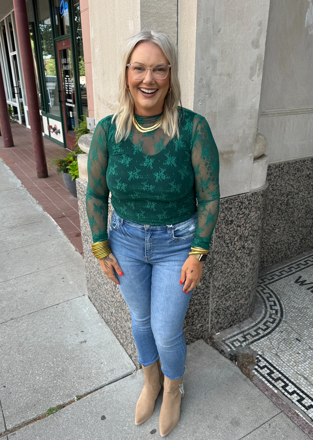 Heather Lace Long Sleeve Top-Long Sleeve Tops-hem and thread-The Silo Boutique, Women's Fashion Boutique Located in Warren and Grand Forks North Dakota