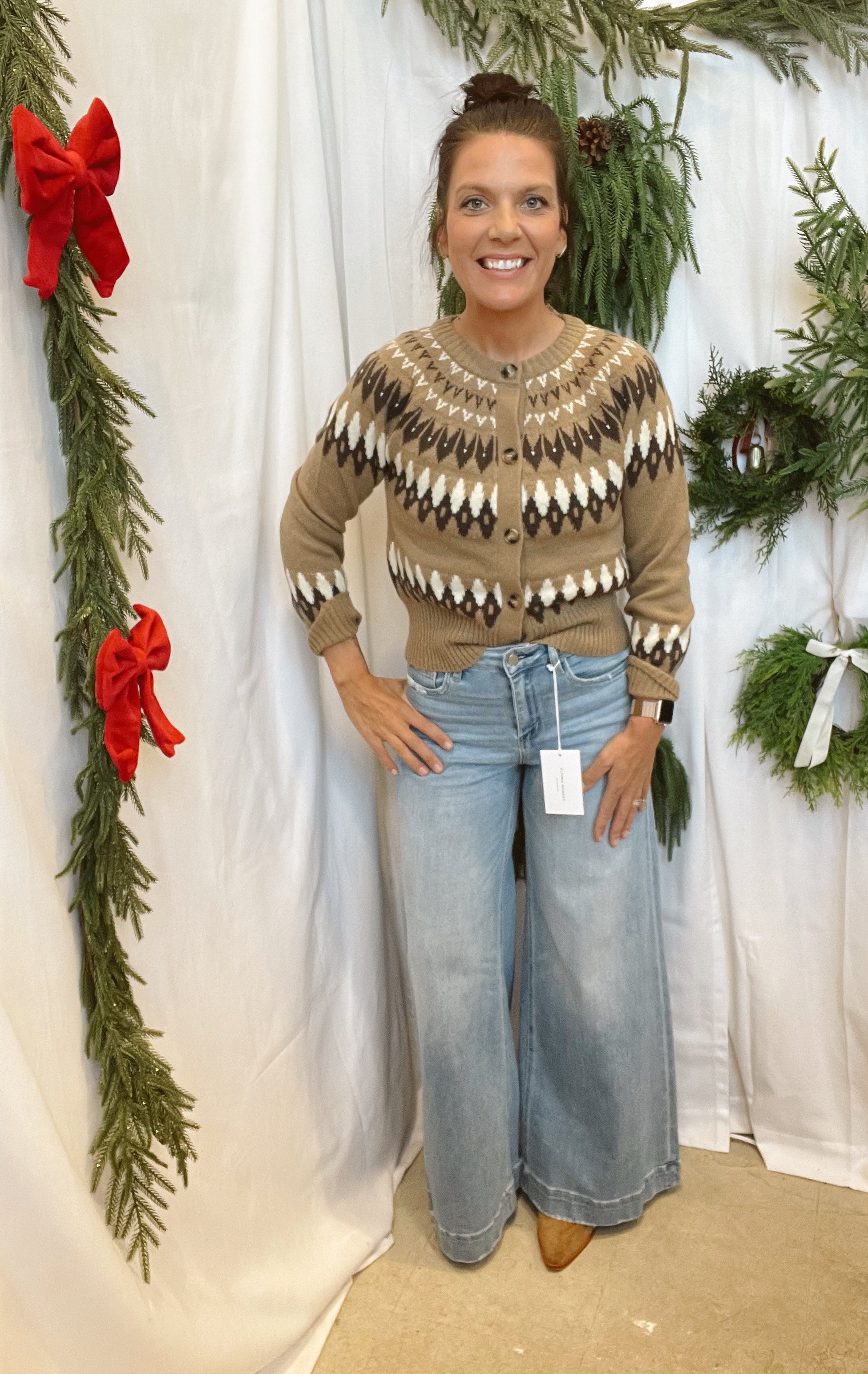 Ellie Khaki Fair Isle Cardigan-Cardigans-blu pepper-The Silo Boutique, Women's Fashion Boutique Located in Warren and Grand Forks North Dakota