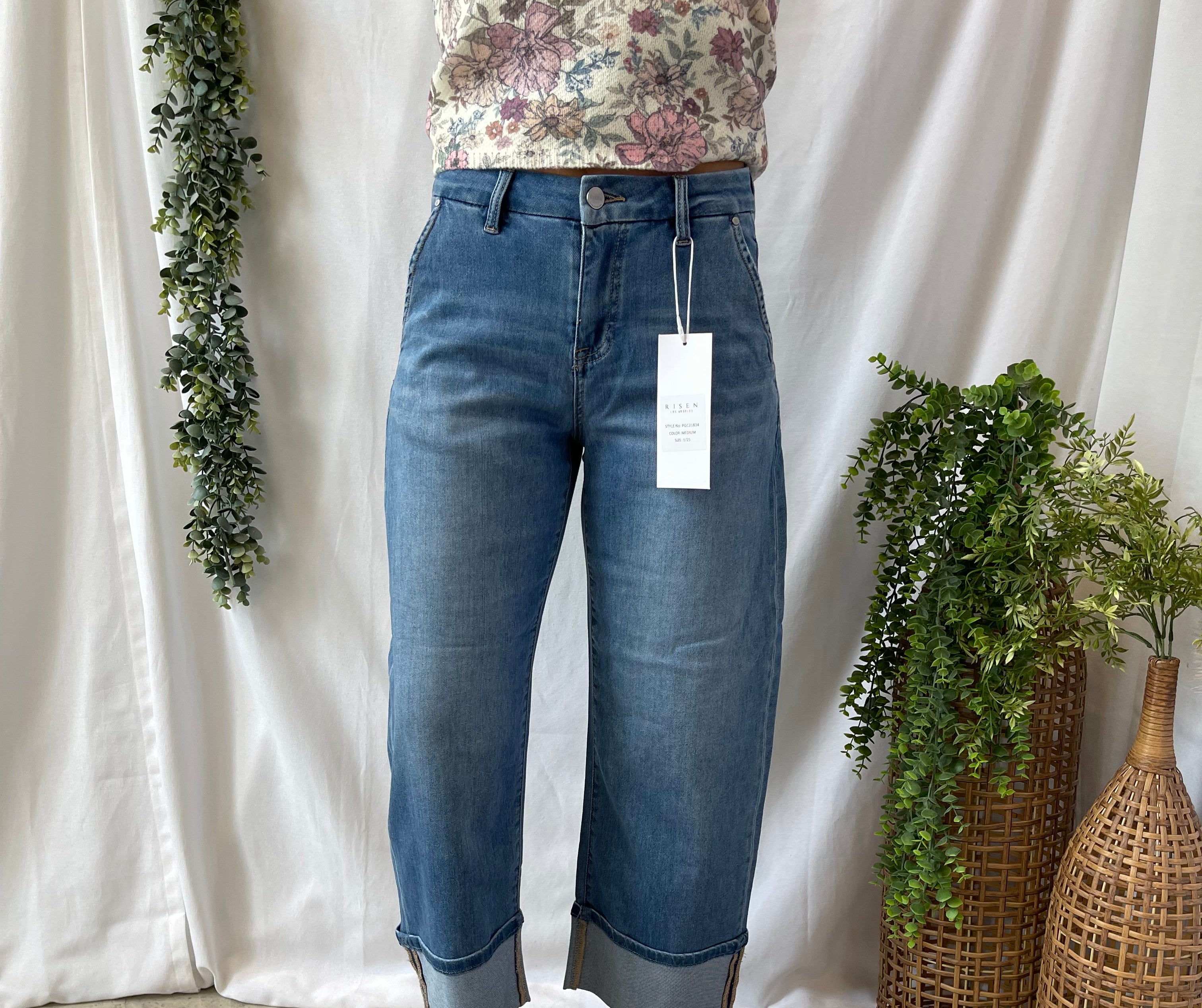 Risen Slouchy Crop Cuffed Jeans-Jeans-risen-The Silo Boutique, Women's Fashion Boutique Located in Warren and Grand Forks North Dakota