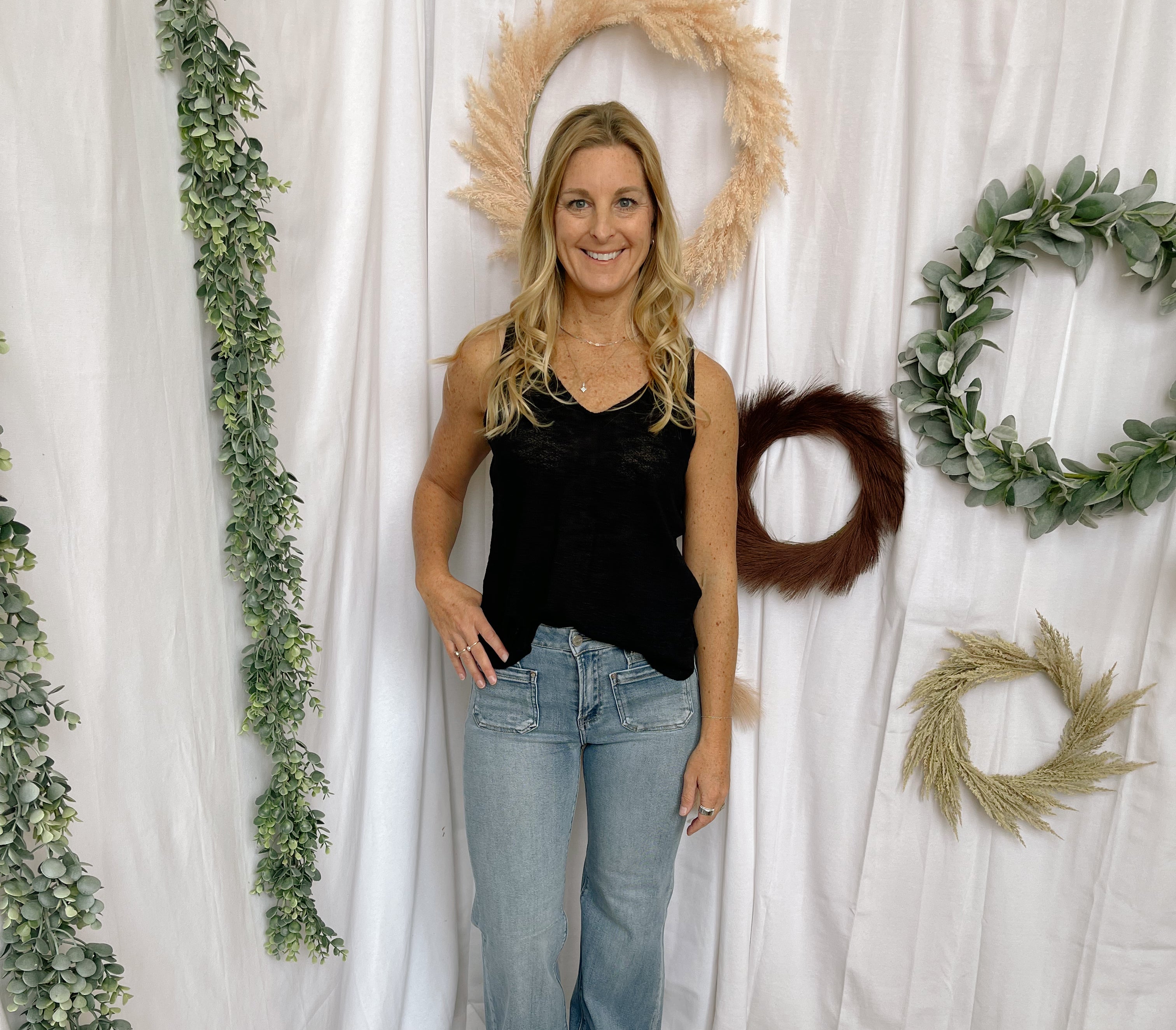 Mel V Neck Slub Tank Top-Black-Tank Tops-Zenana-The Silo Boutique, Women's Fashion Boutique Located in Warren and Grand Forks North Dakota