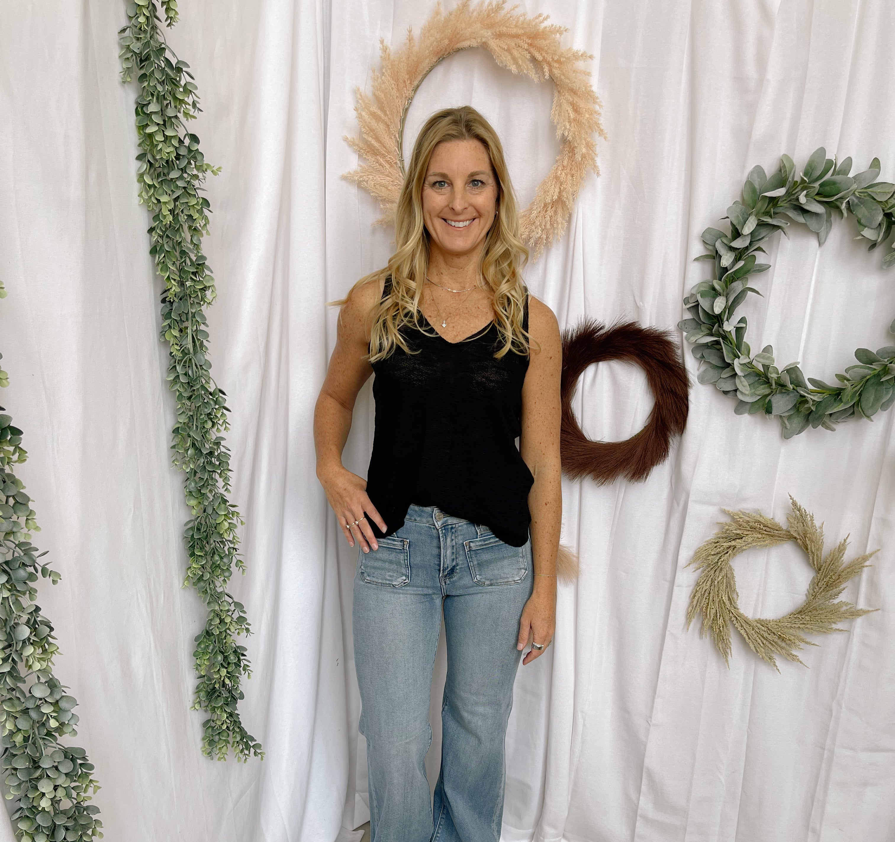 Mel V Neck Slub Tank Top-Black-Tank Tops-Zenana-The Silo Boutique, Women's Fashion Boutique Located in Warren and Grand Forks North Dakota