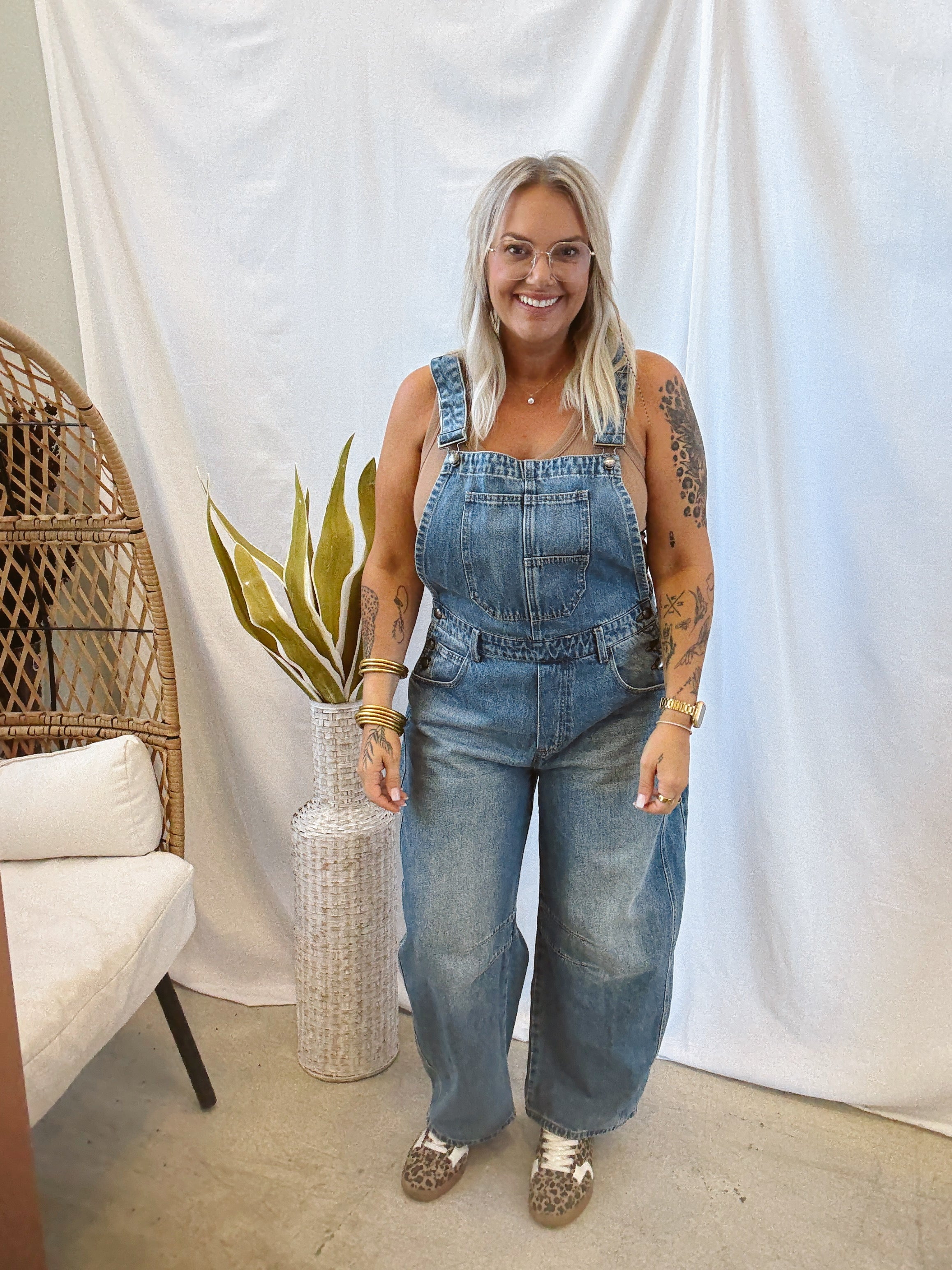 Denim Blue Barrel Overall Jeans-Final Sale-Jeans-listicle-The Silo Boutique, Women's Fashion Boutique Located in Warren and Grand Forks North Dakota