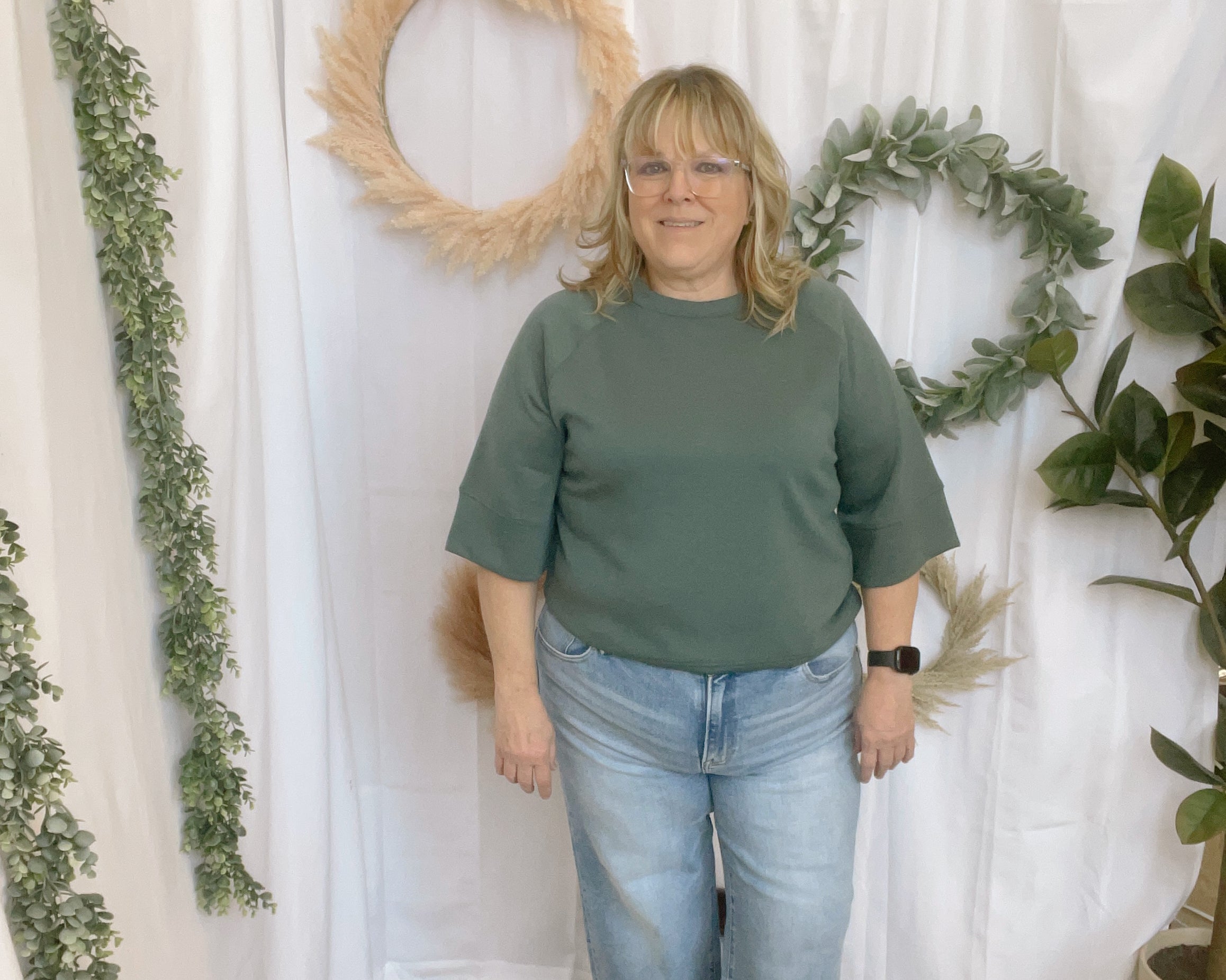 Louisa Scuba Quarter Sleeve Top-Jade-The Silo Boutique-The Silo Boutique, Women's Fashion Boutique Located in Warren and Grand Forks North Dakota