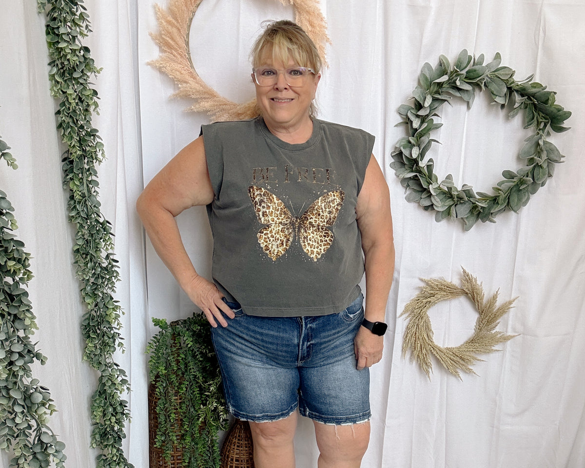 Be Free Butterfly Tee-Tank Tops-blakeley-The Silo Boutique, Women's Fashion Boutique Located in Warren and Grand Forks North Dakota
