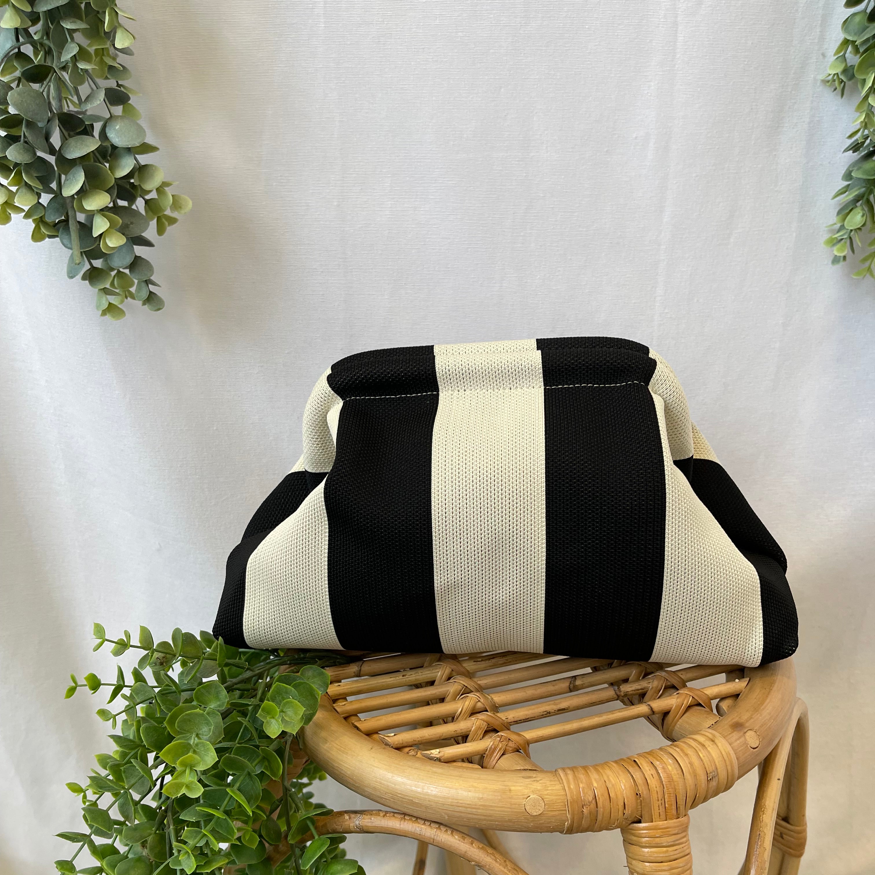 Urban Stripe Clutch Bag Makeup Bag-Black Cream-Purses-Fair-The Silo Boutique, Women's Fashion Boutique Located in Warren and Grand Forks North Dakota