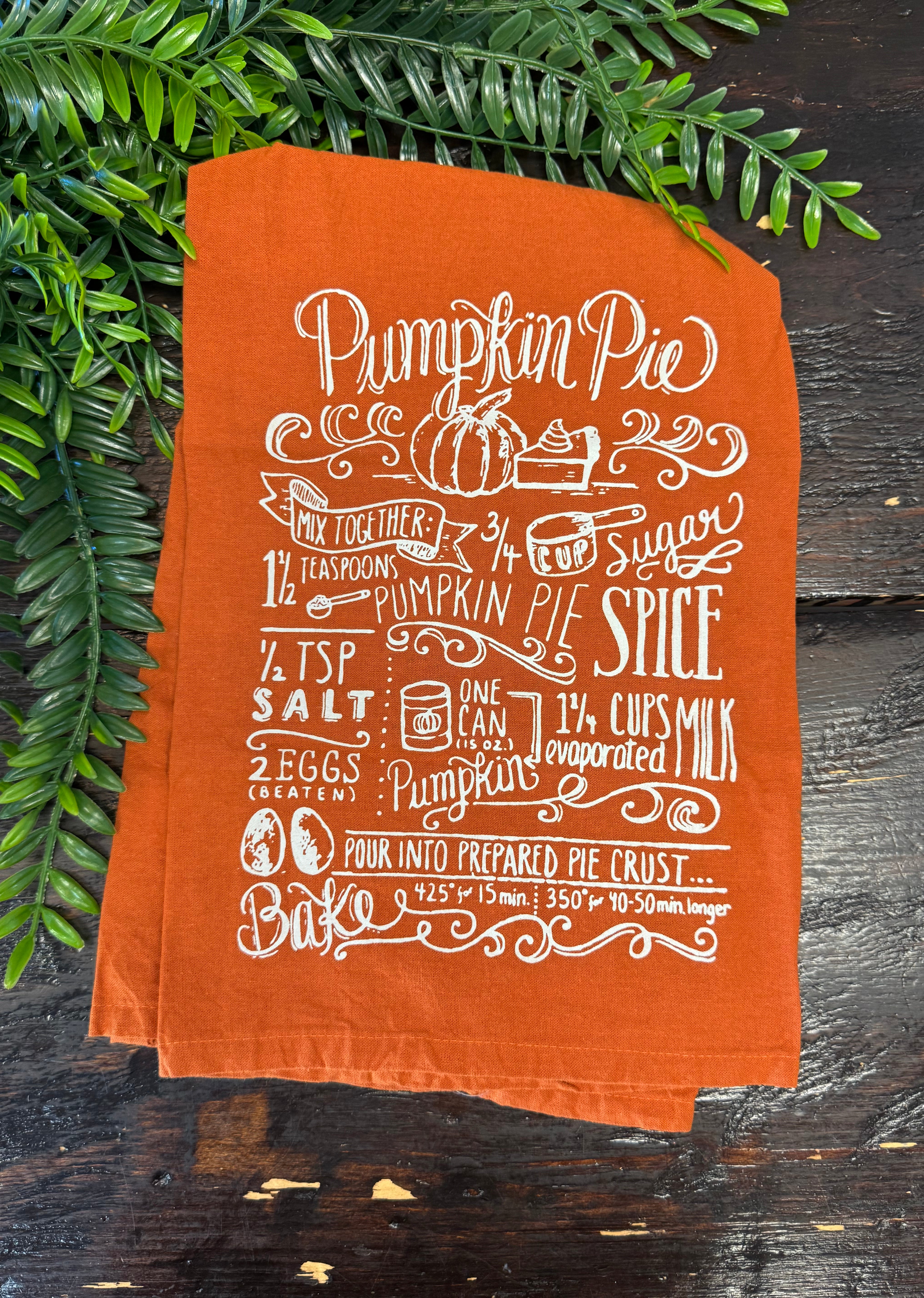 Pumpkin Pie Tea Towel-Tea Towels-primitives-The Silo Boutique, Women's Fashion Boutique Located in Warren and Grand Forks North Dakota