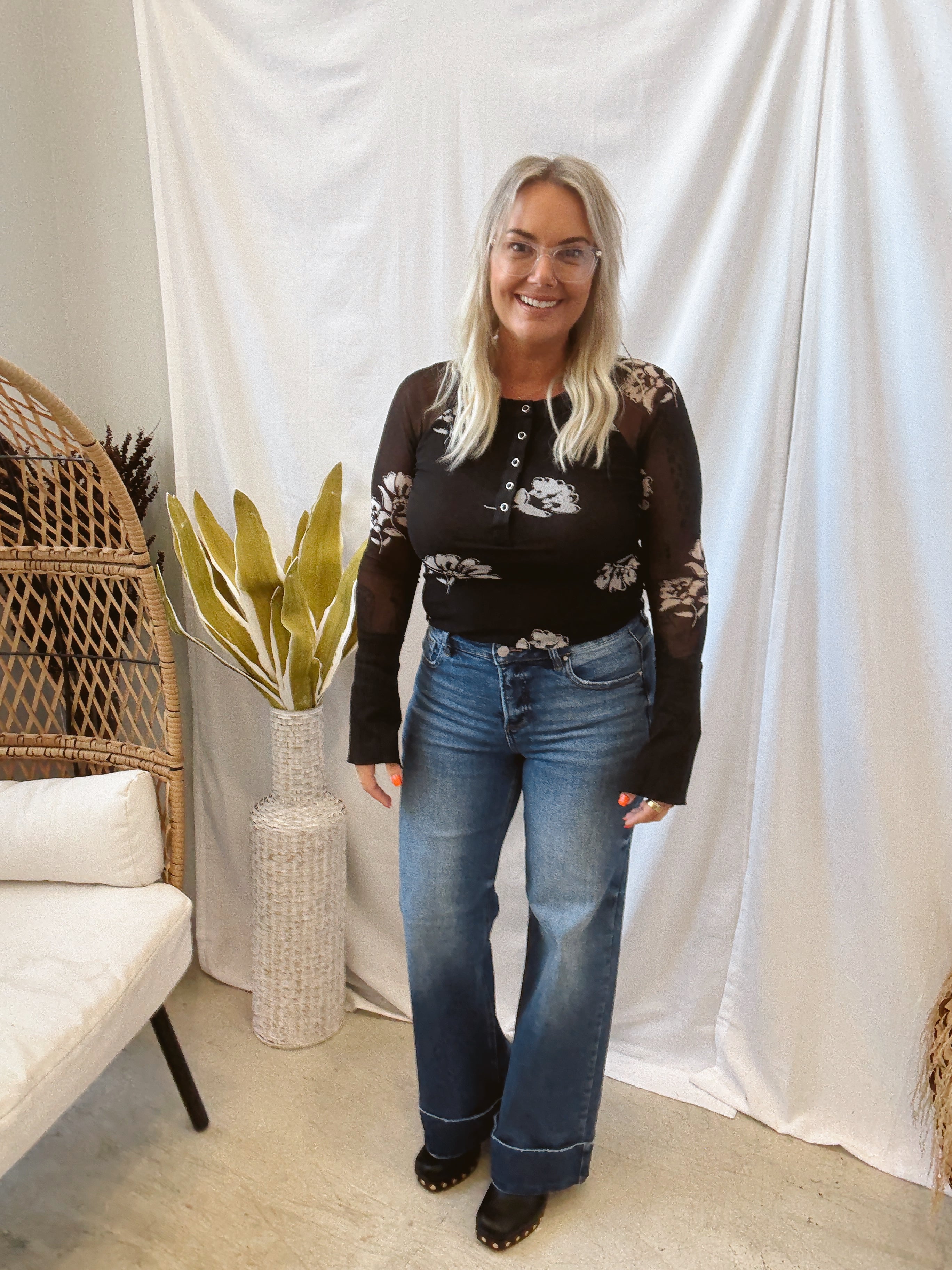 Risen Wide Leg Cuff Jeans-Jeans-risen-The Silo Boutique, Women's Fashion Boutique Located in Warren and Grand Forks North Dakota