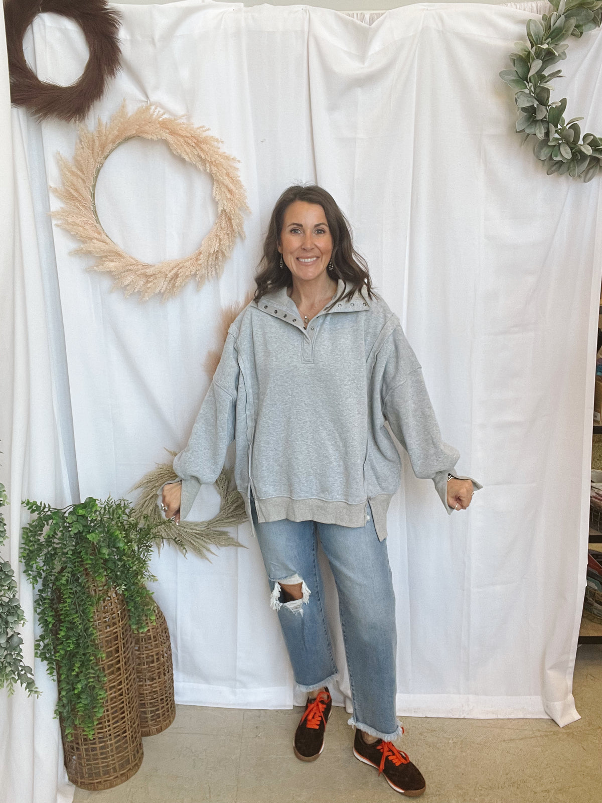 Sophie Snap Collar Sweatshirt-Gray-Sweatshirts-hyfve-The Silo Boutique, Women's Fashion Boutique Located in Warren and Grand Forks North Dakota