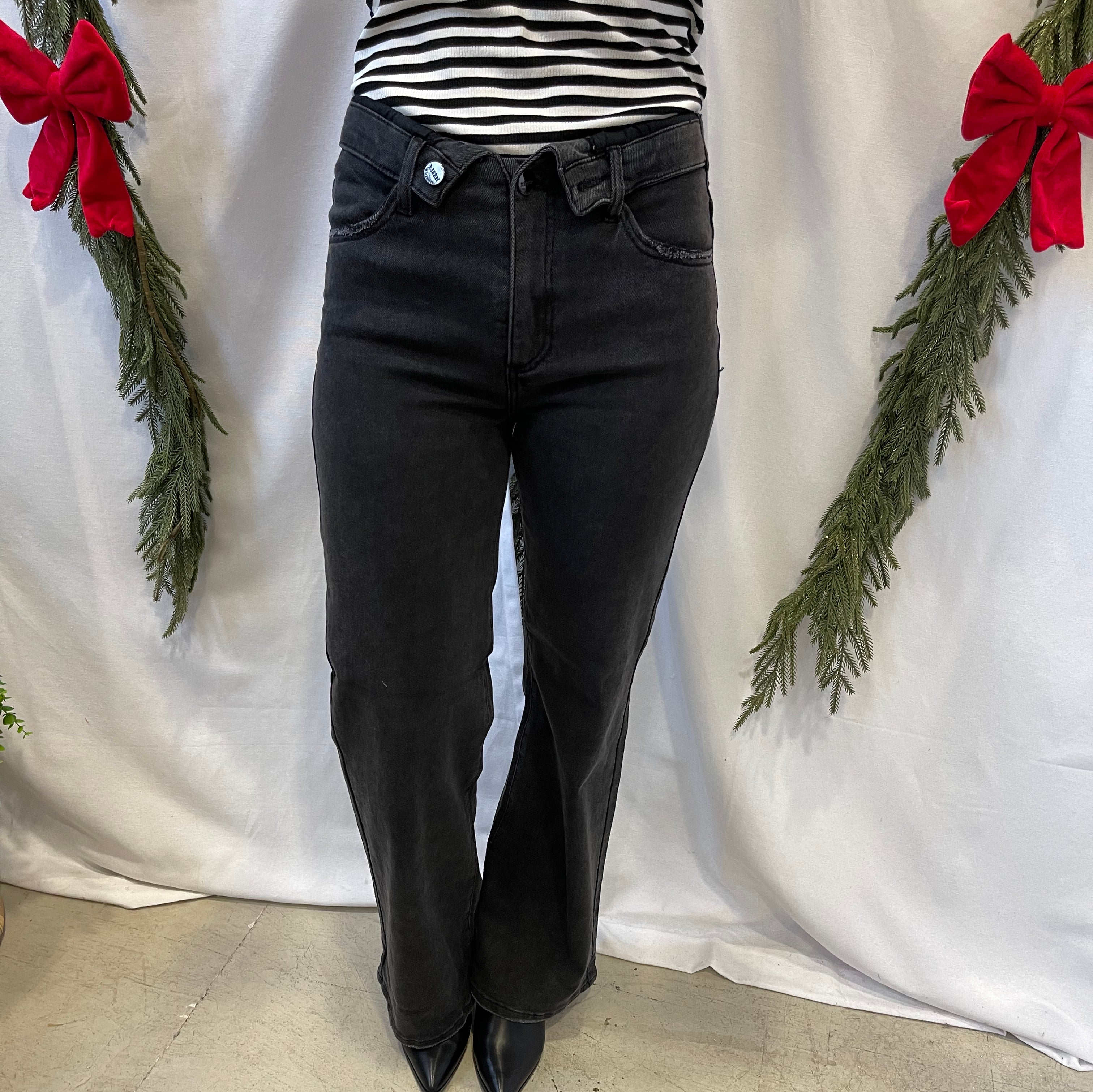 Risen Black Fold Over Waist Jeans-Final Sale-Jeans-risen-The Silo Boutique, Women's Fashion Boutique Located in Warren and Grand Forks North Dakota